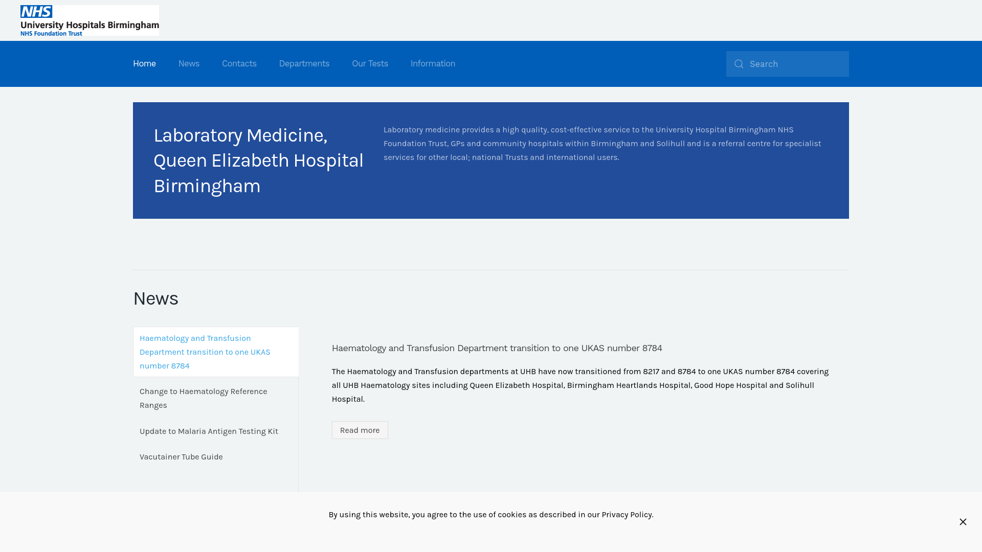 website screenshot of https://qehbpathology.uk/