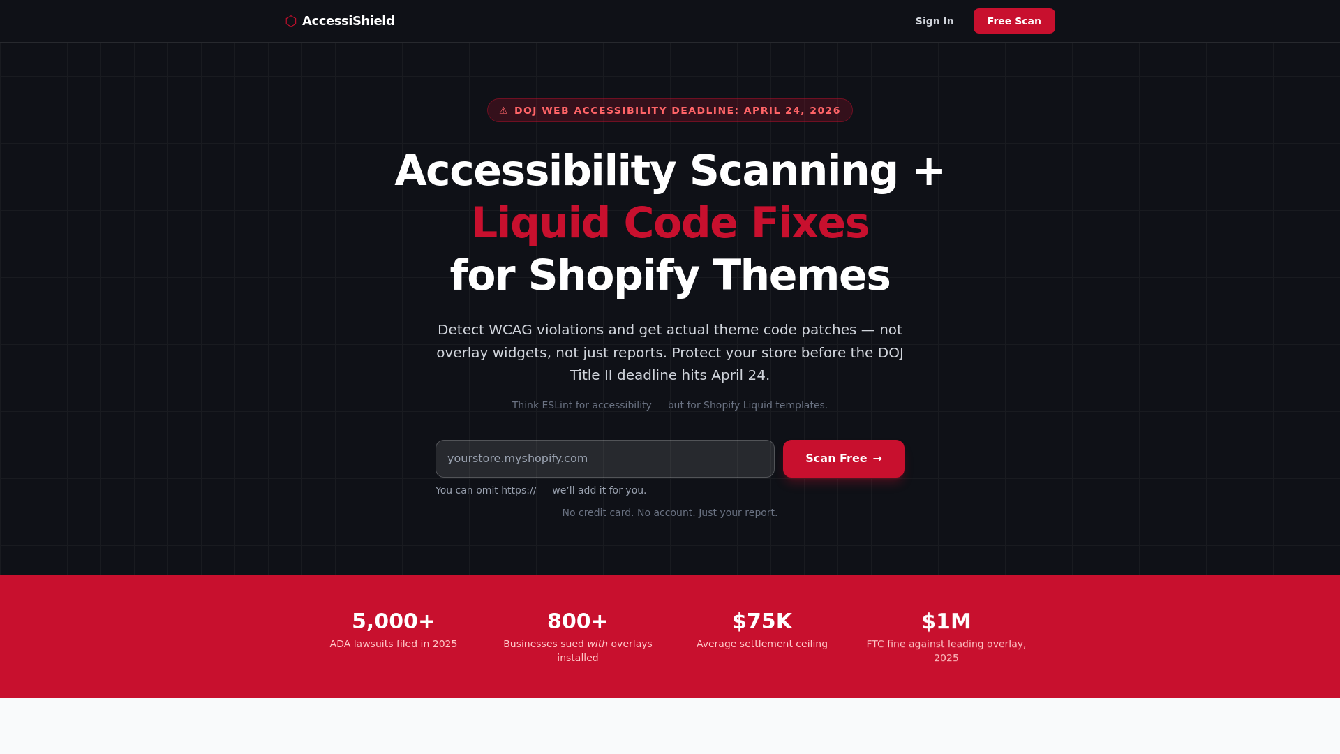 website screenshot of https://accessishield.app/