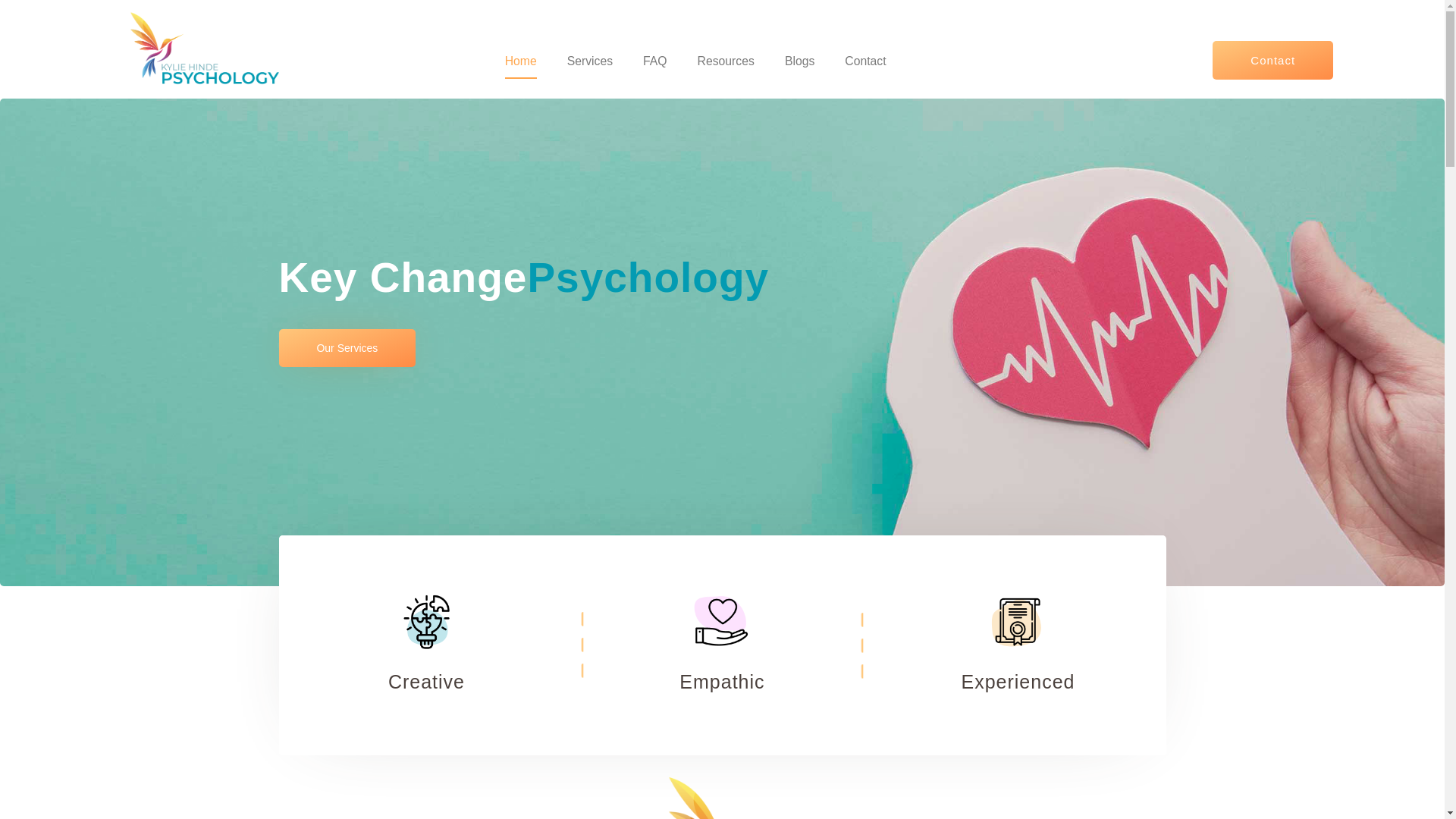 website screenshot of https://kyliehindepsychology.online/