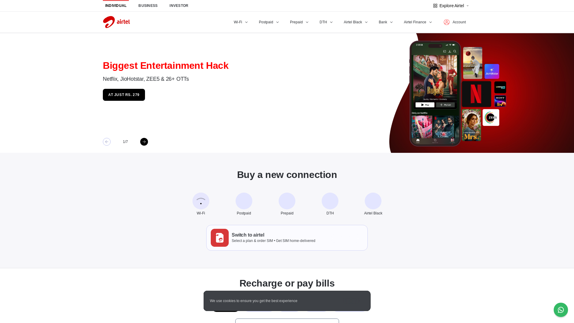 website screenshot of https://i.airtel.in/Wifi-Setup1