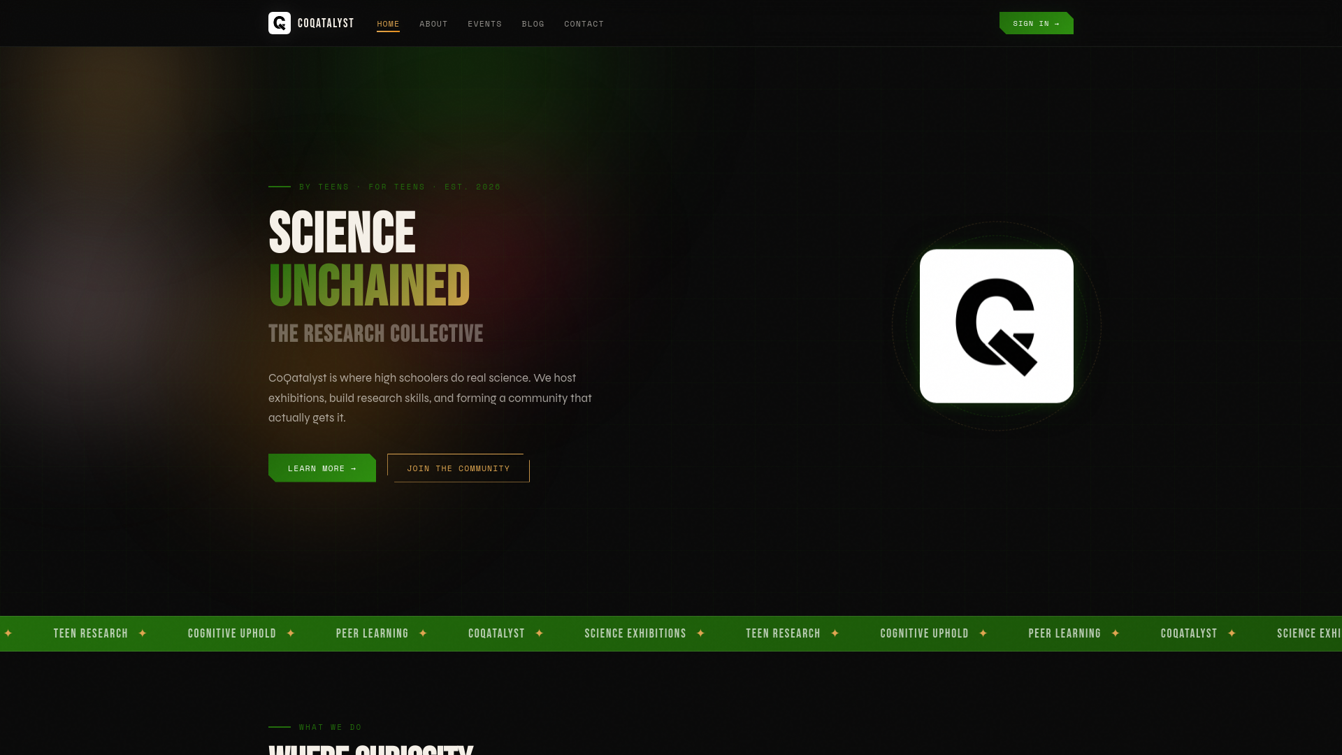 website screenshot of https://coqatalyst.org/