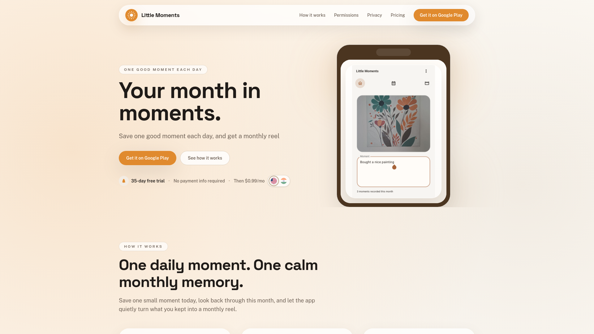 website screenshot of https://littlemoments-app.com/