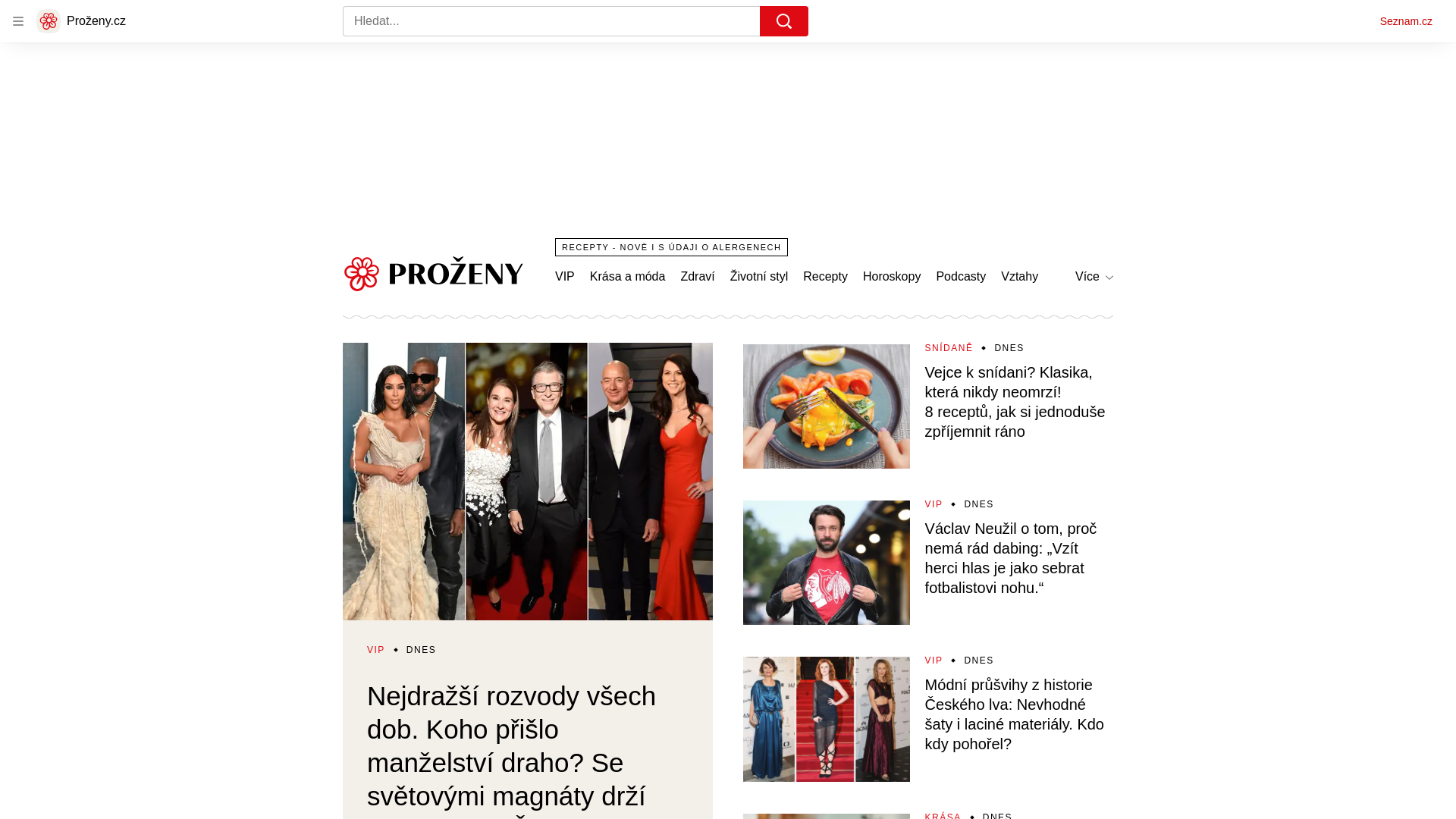 website screenshot of https://prozeny.cz