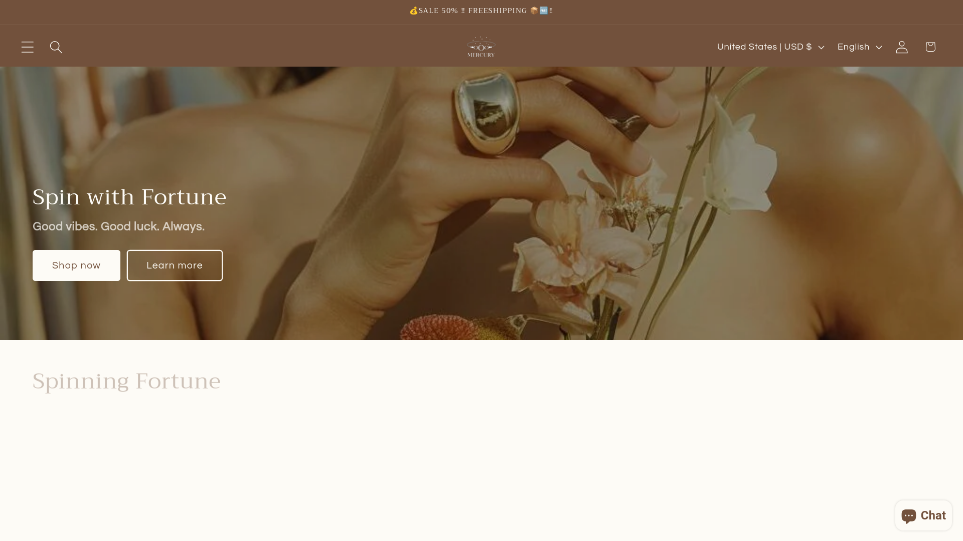 website screenshot of https://mercuryjewelry.store/