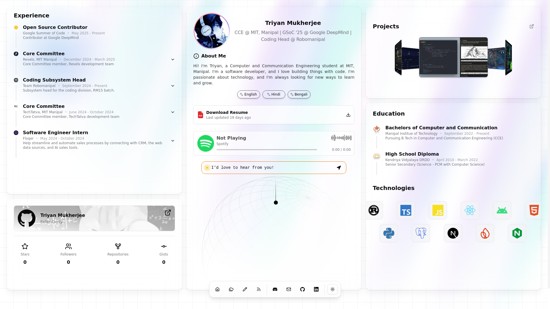 website screenshot of https://triyan.dev/