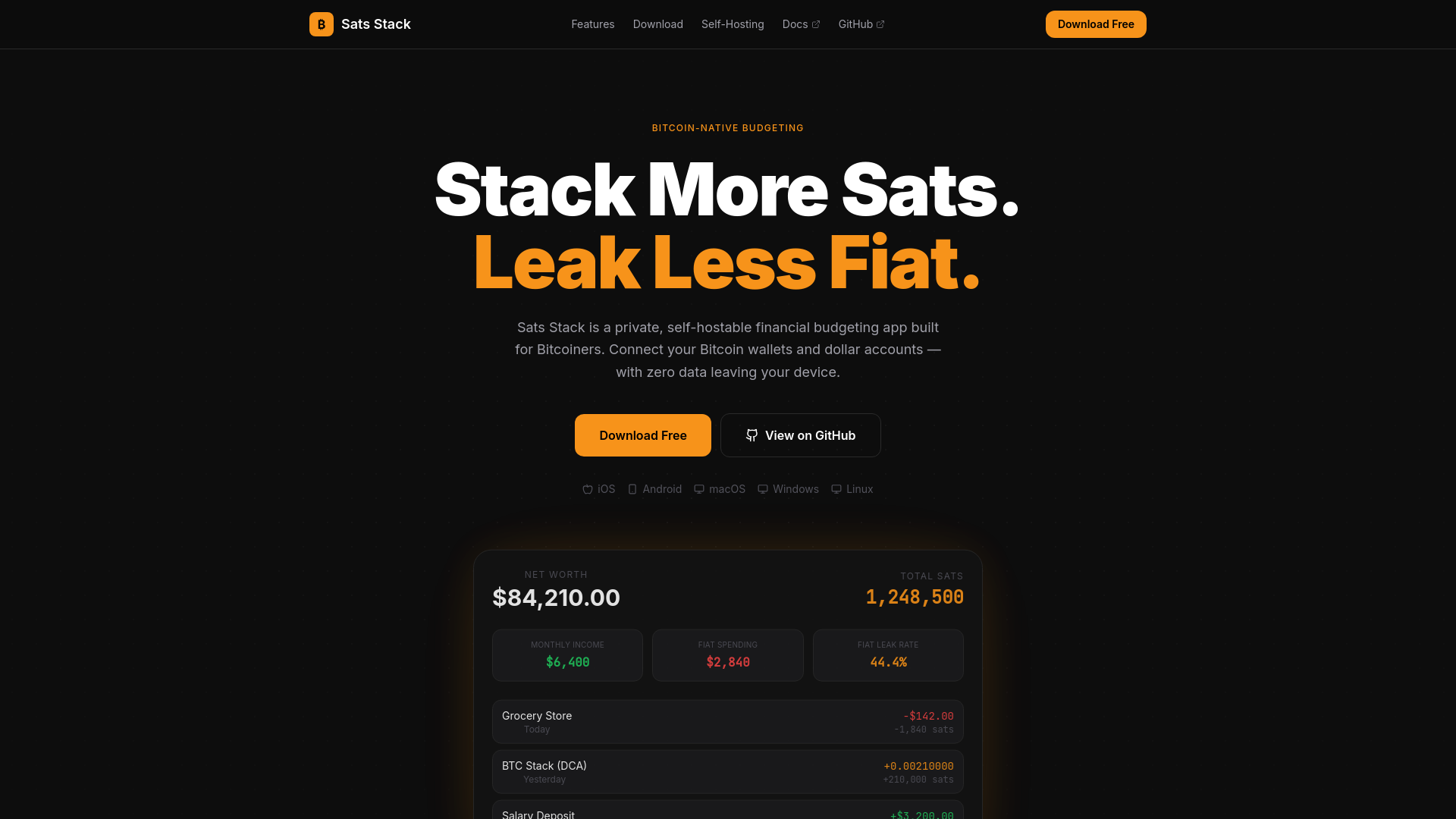 website screenshot of https://satsstackwebsite.pages.dev/