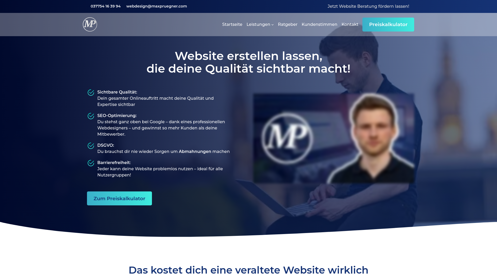 website screenshot of https://webdesign-pruegner.de