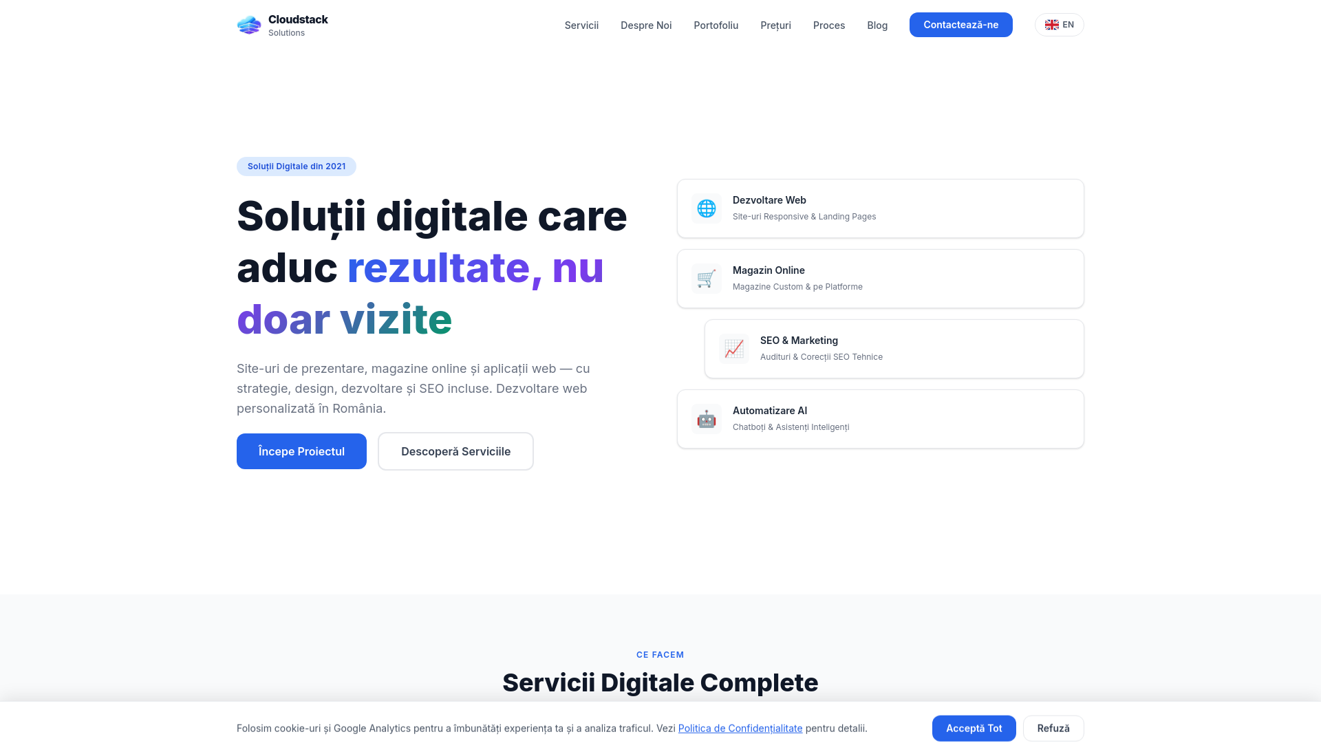website screenshot of https://cloudstacksolutions.ro/
