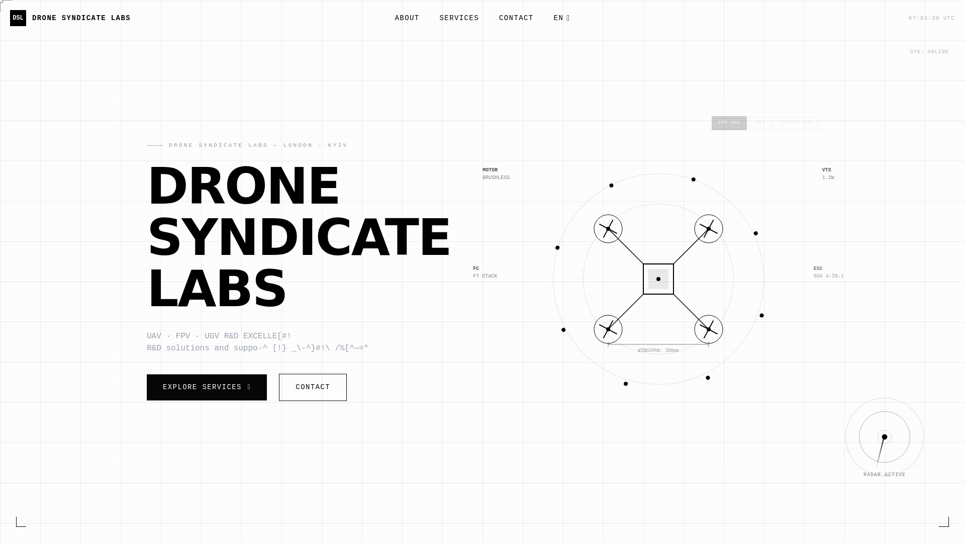 website screenshot of https://dronesyndicatelabs.com/