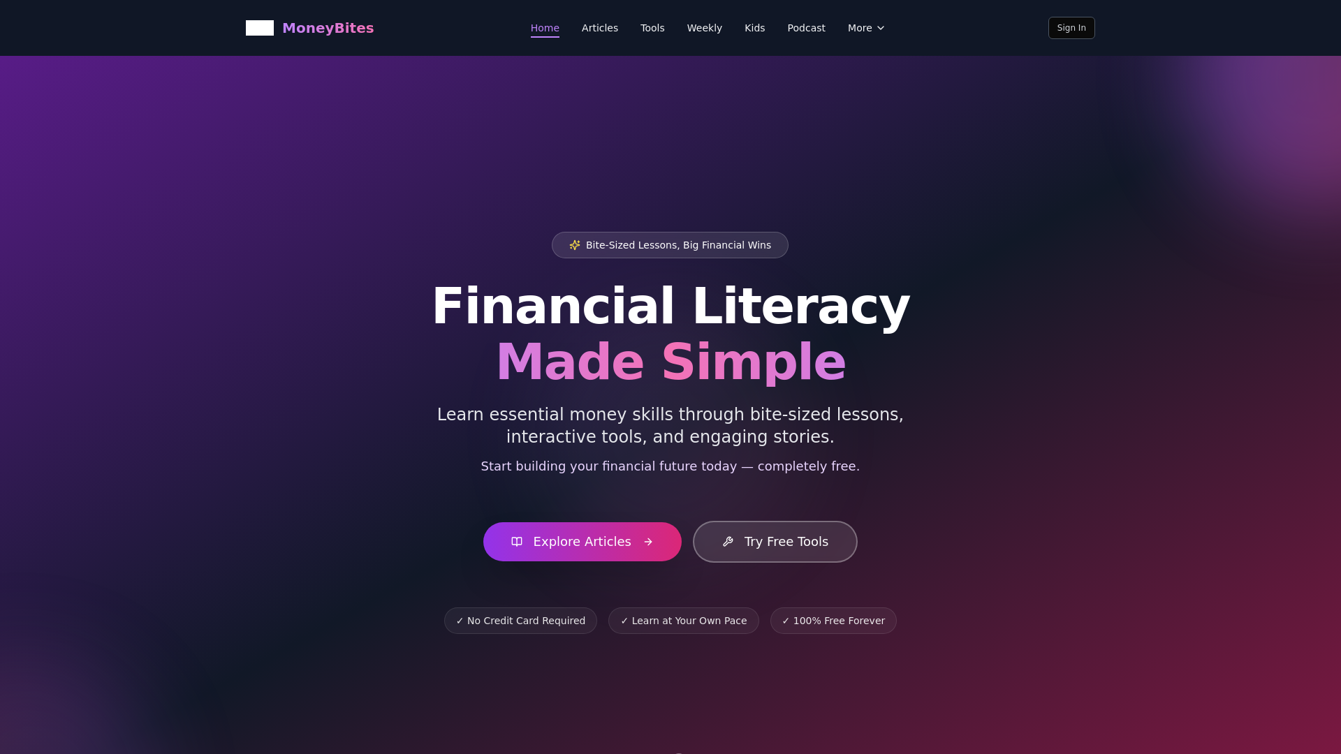 website screenshot of https://moneybites.site/