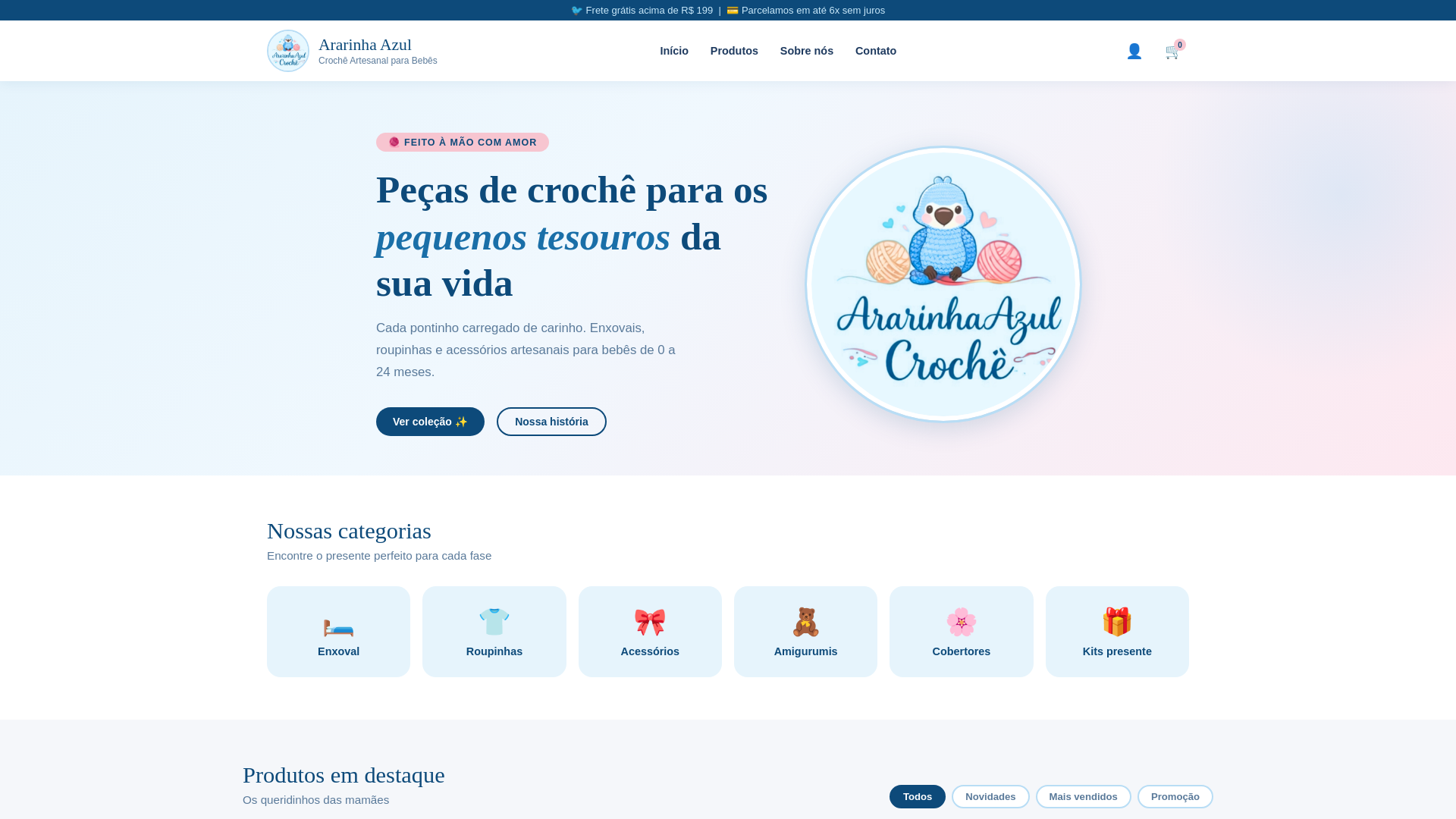 website screenshot of https://ararinhaazulcroche.pages.dev/