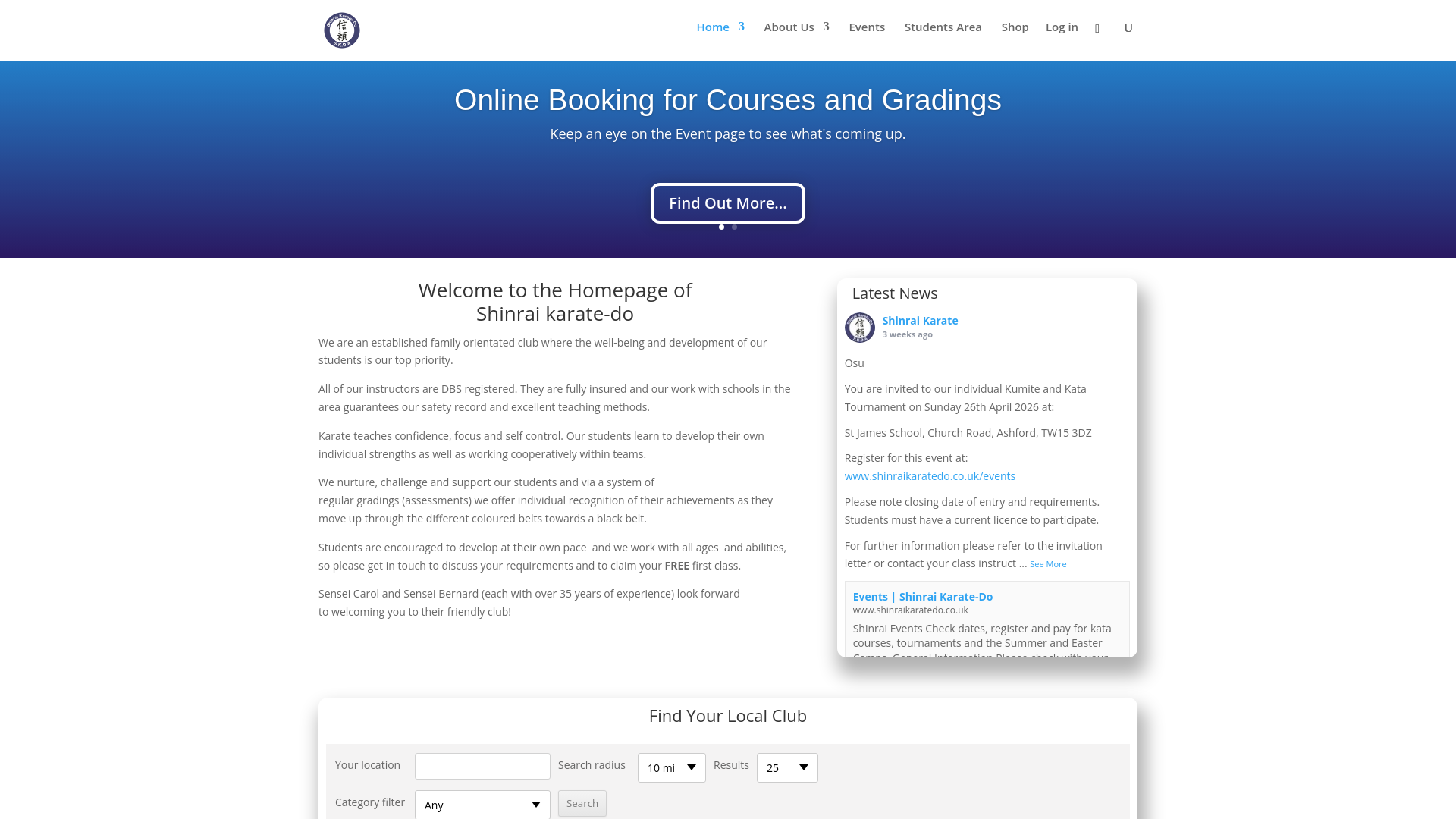 website screenshot of https://shinraikarate.com/