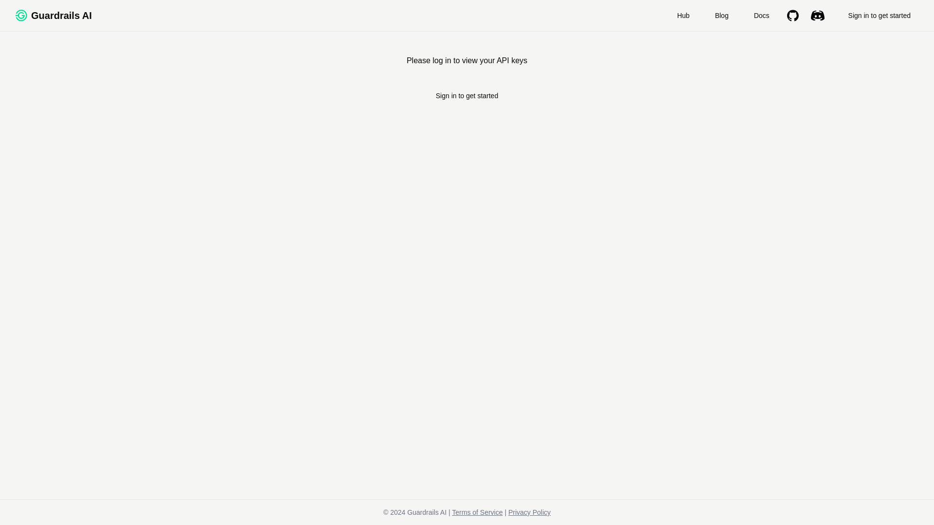 website screenshot of https://guardrailsai.com/hub/keys