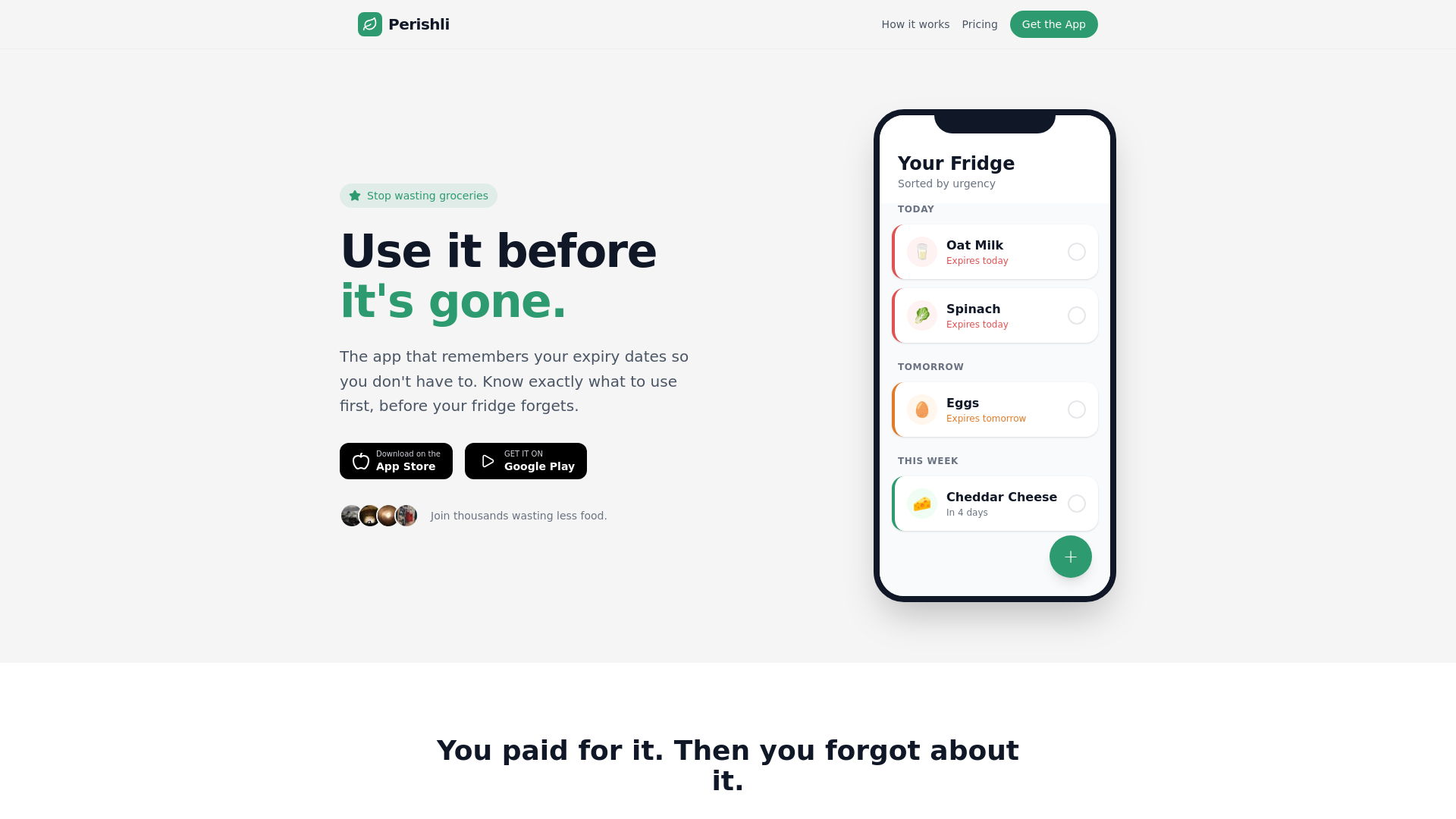 website screenshot of https://perishli.app/