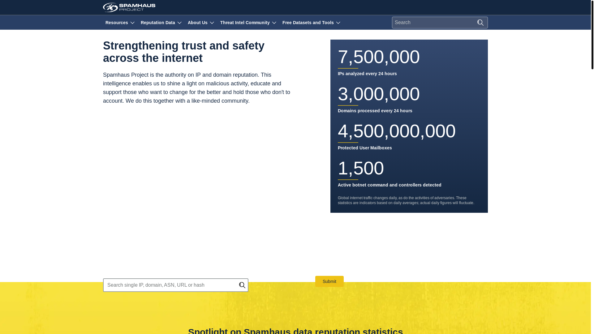 website screenshot of https://spamhaus.org