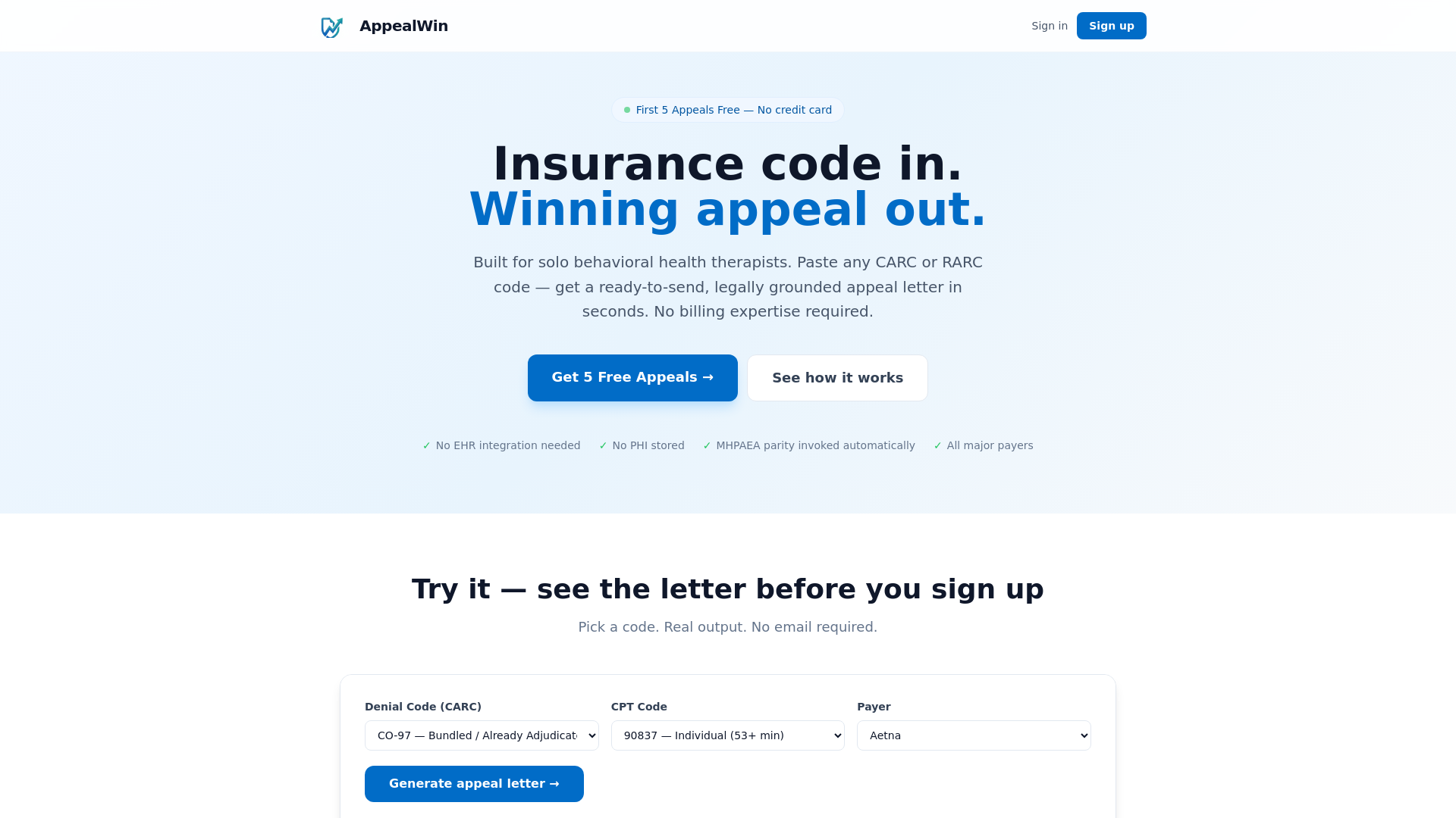website screenshot of https://appealwin.app/