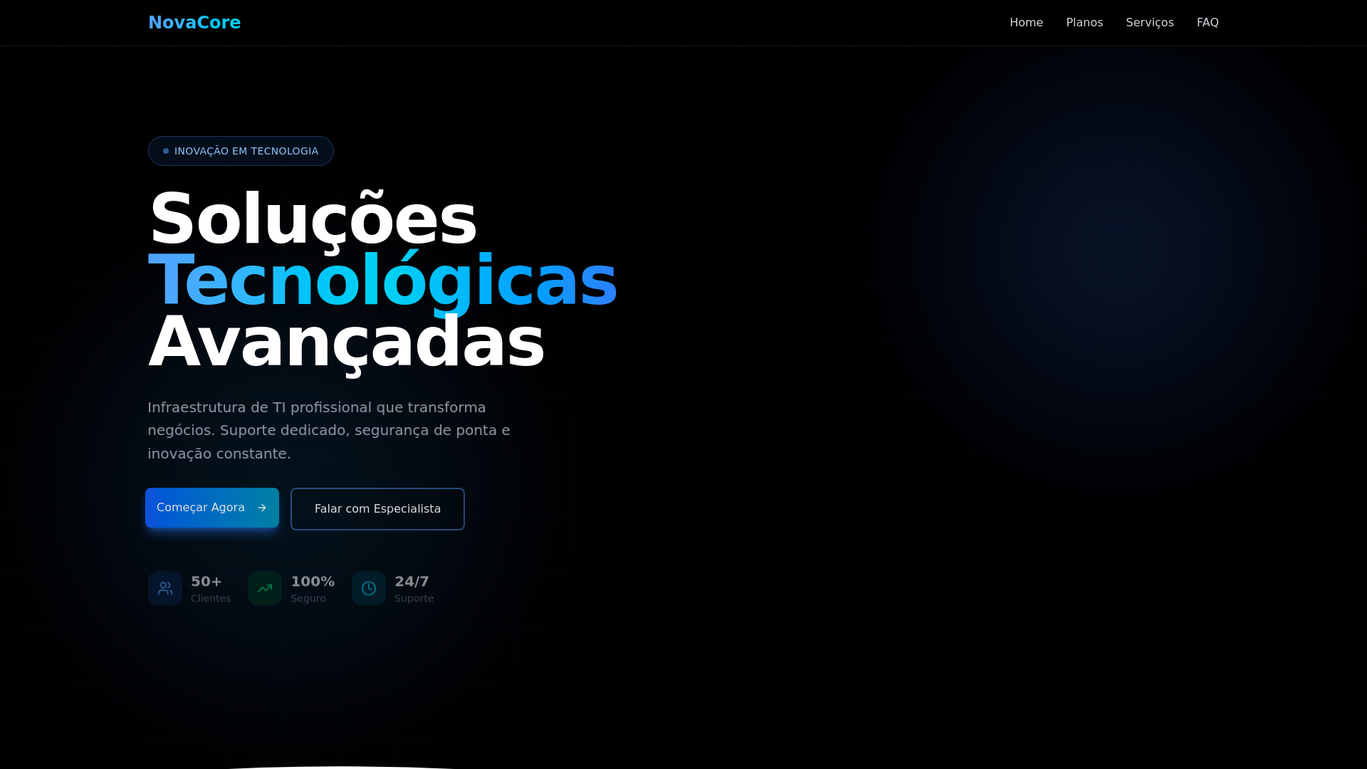 website screenshot of https://novacoretecnologia.com.br/