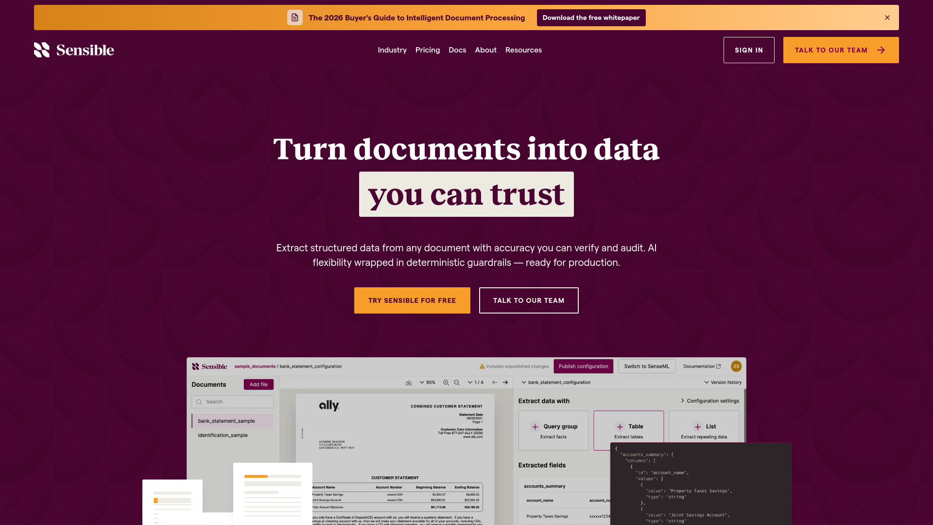 website screenshot of https://www.sensible.so/