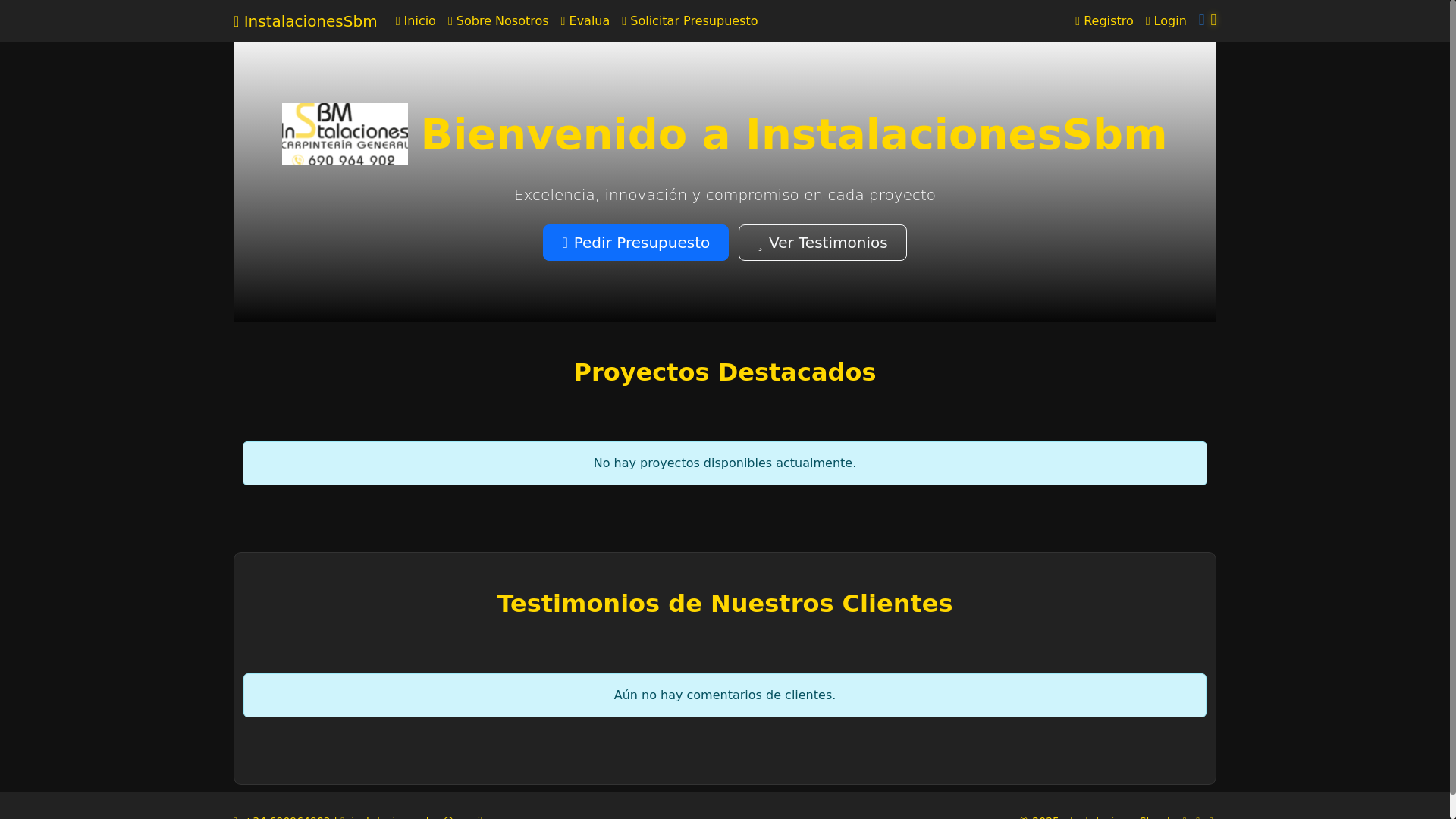 website screenshot of https://instalacionessbm.com/