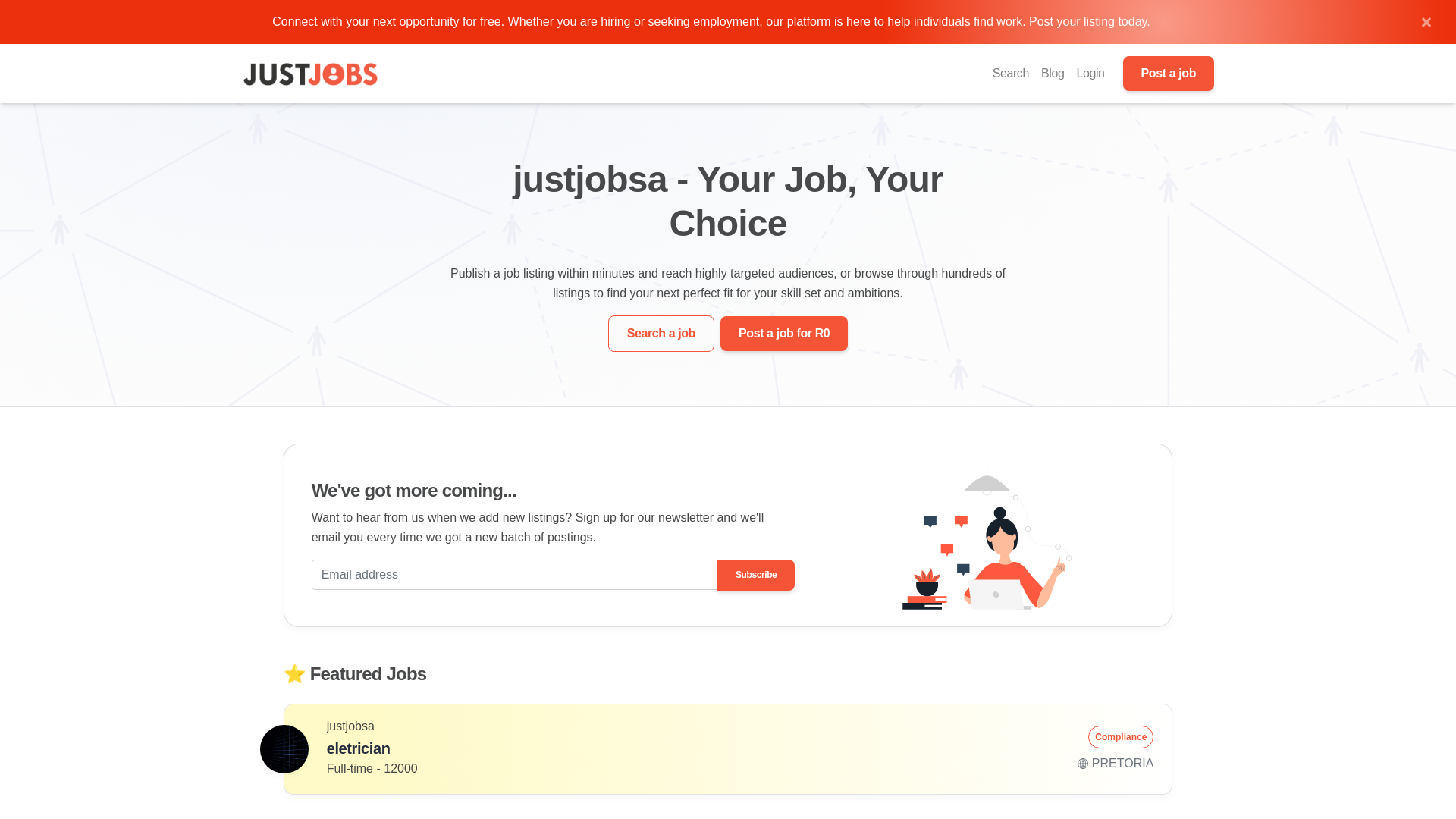 website screenshot of https://justjobsa.co.za