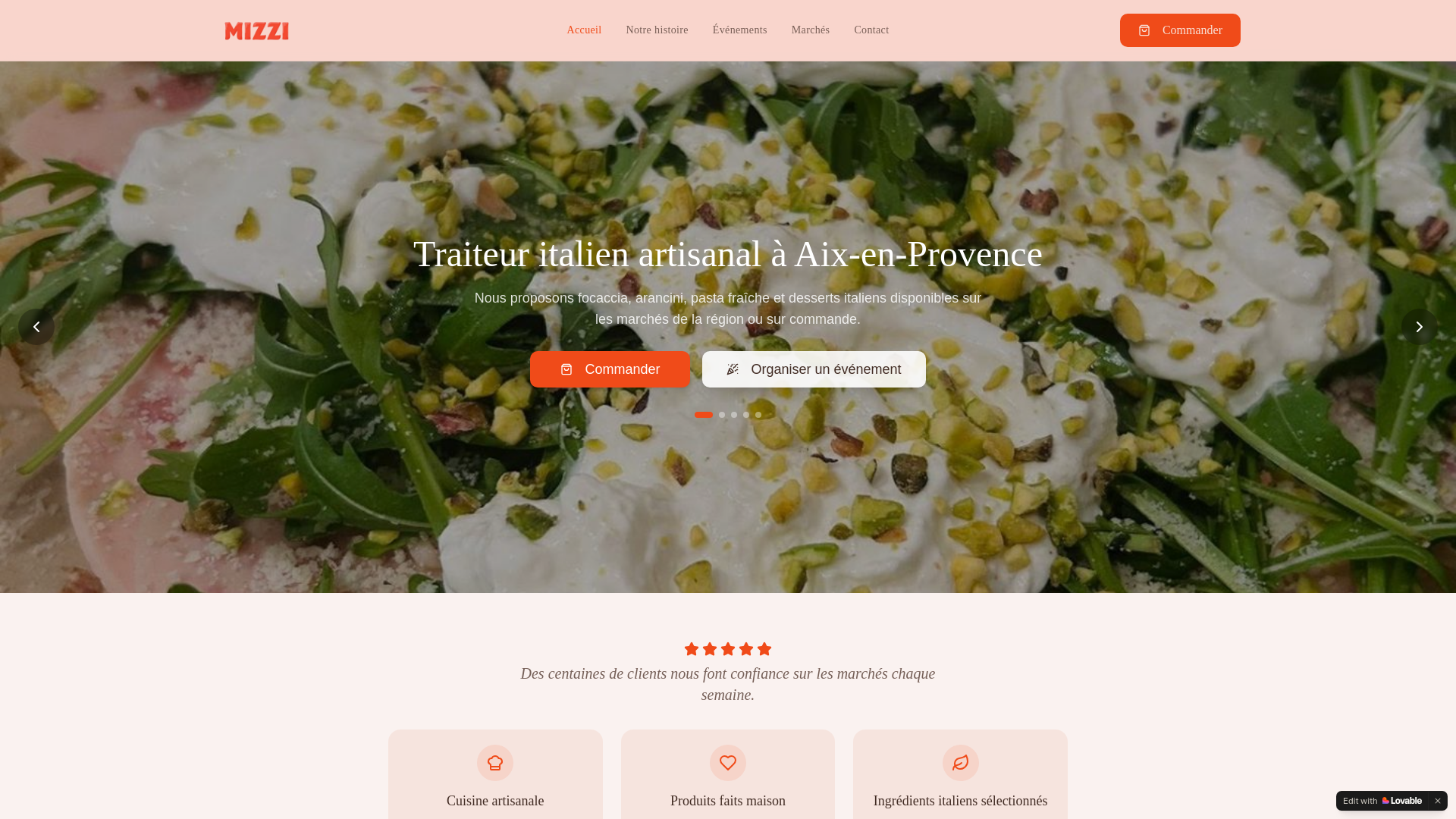 website screenshot of https://mizzi-traiteur-aix.fr/