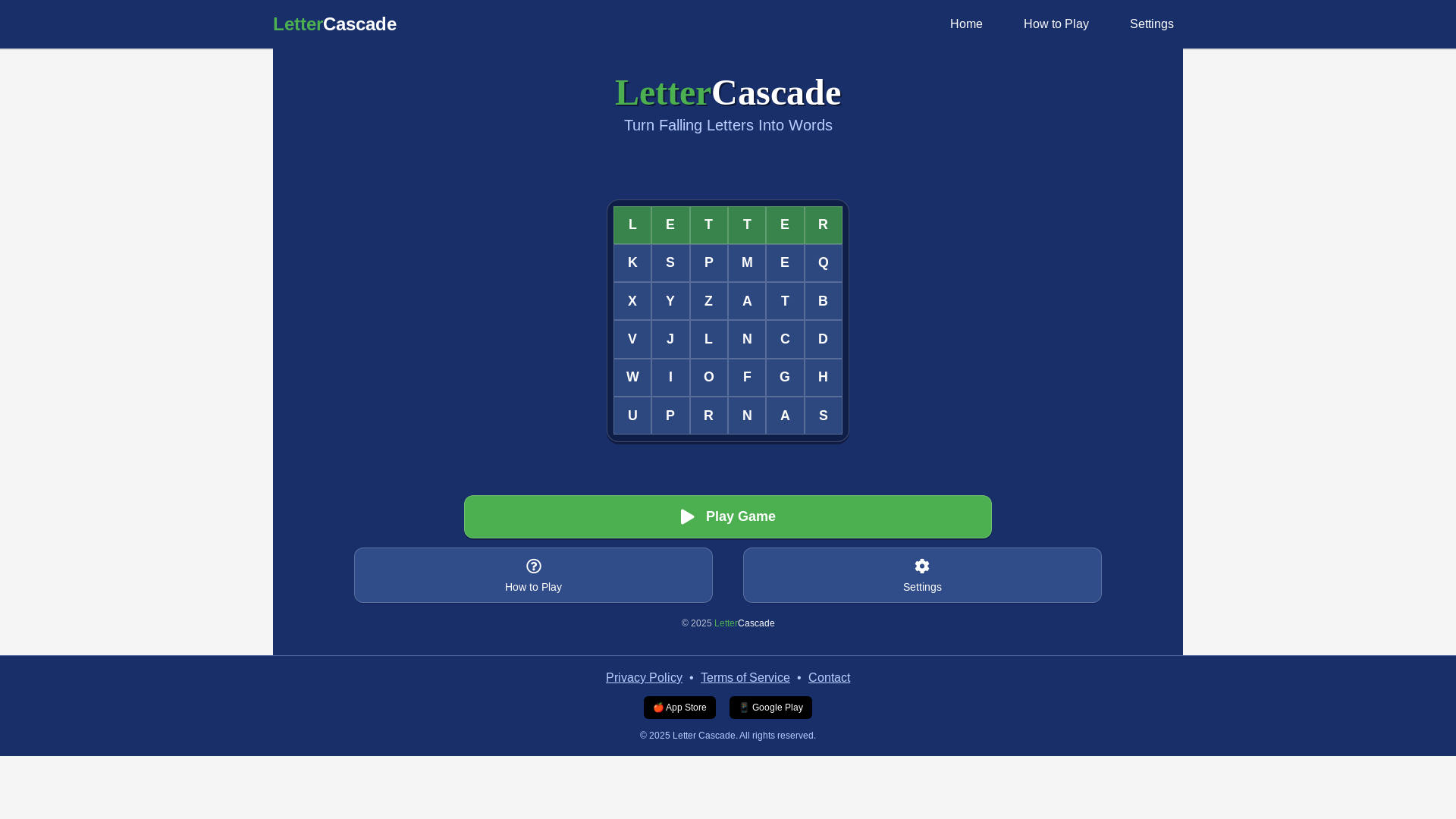 website screenshot of https://lettercascade.pages.dev/