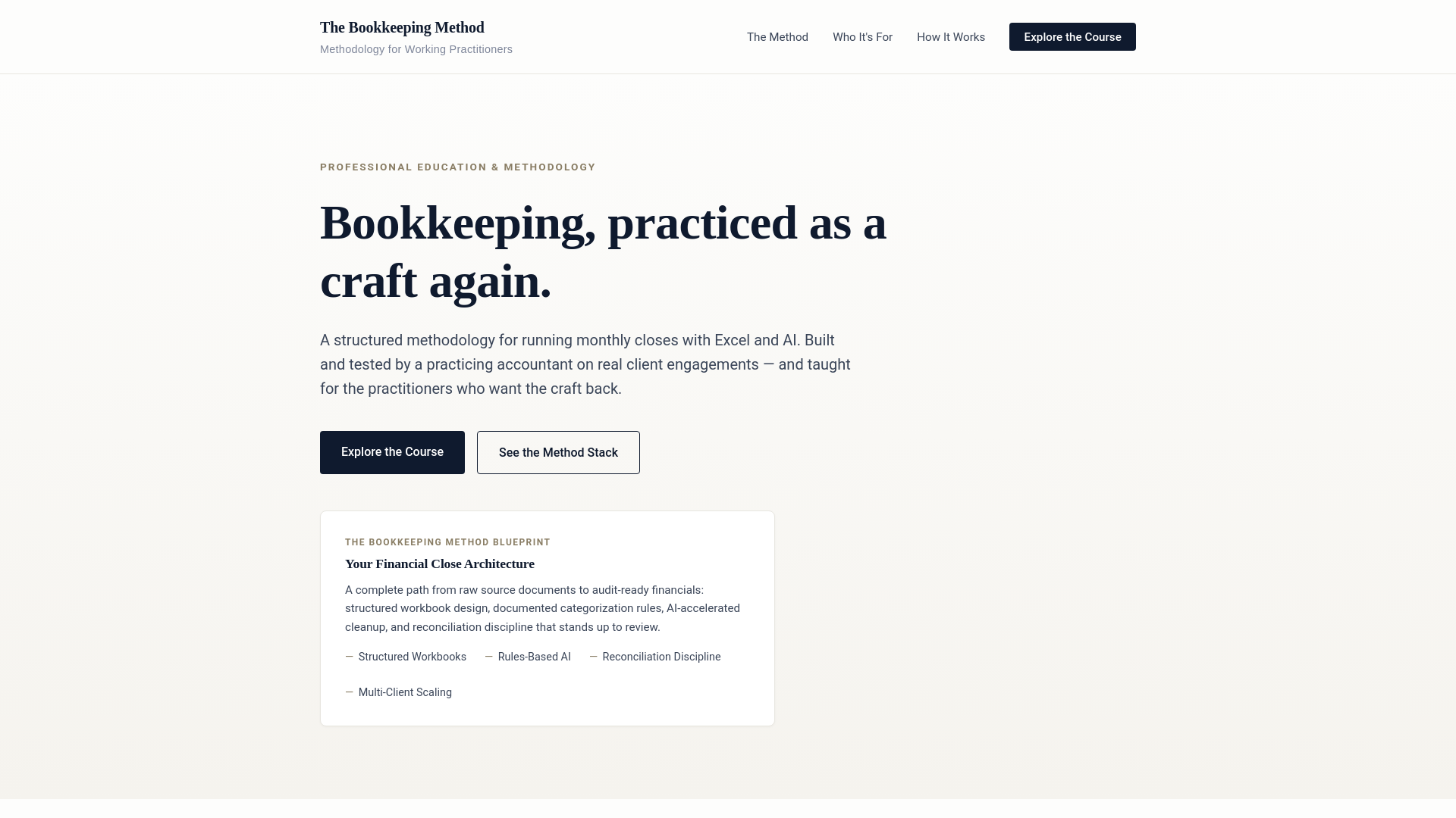 website screenshot of https://thebookkeepingmethod.com/