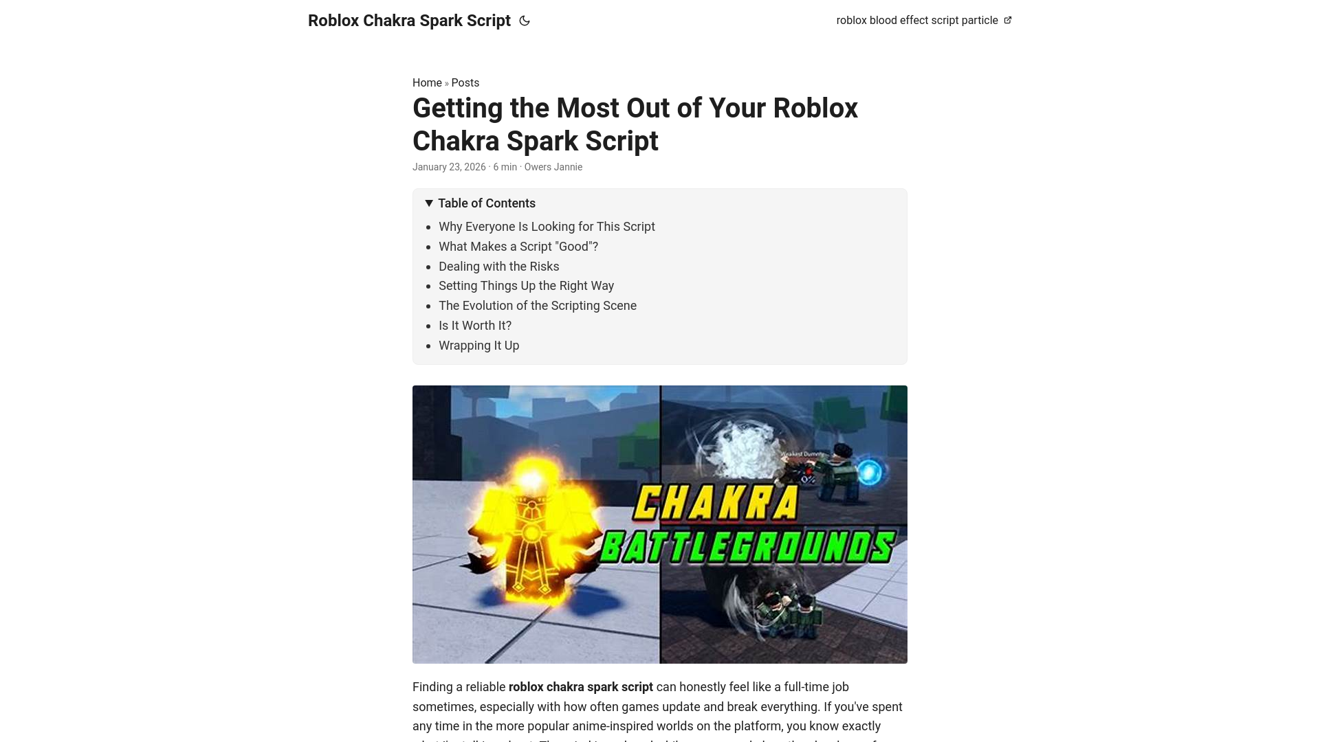 website screenshot of https://roblox-chakra-spark-script.pages.dev/