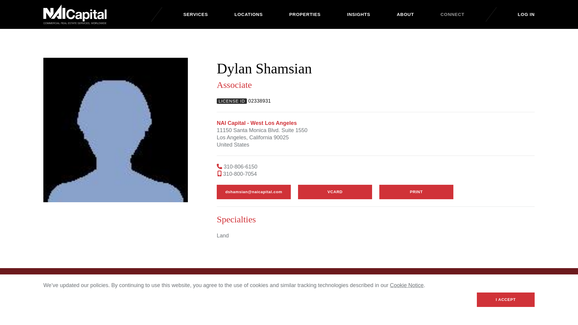 website screenshot of http://www2.naicapital.com/agents/dylan-shamsian