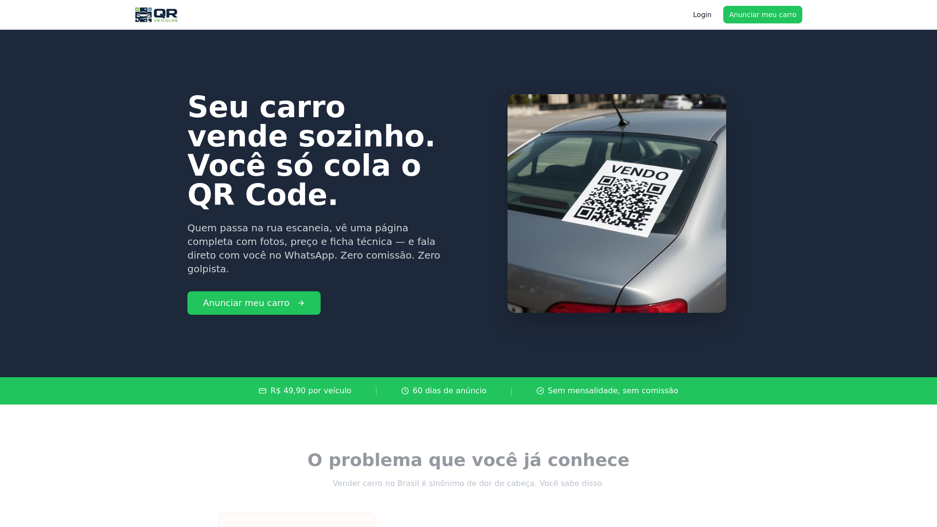 website screenshot of https://qrveiculos.com.br/