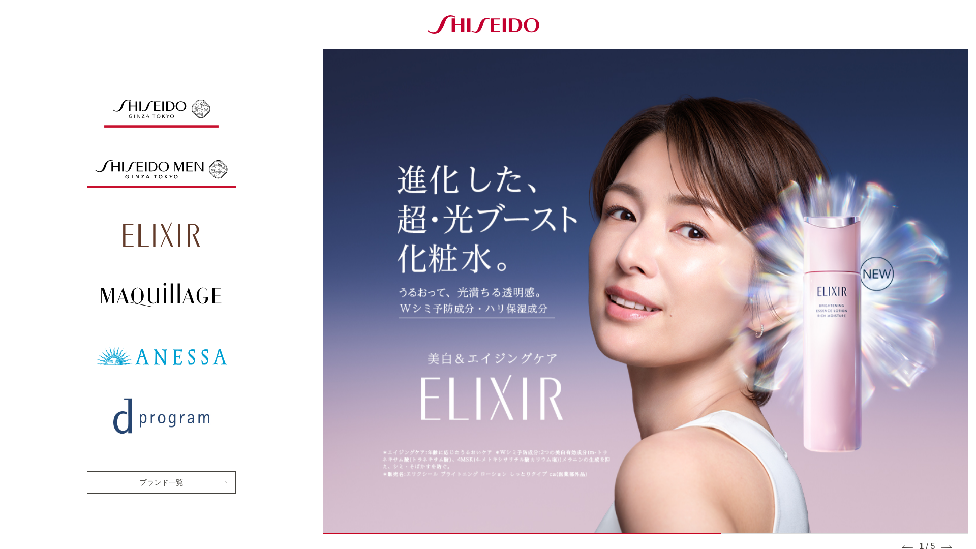 website screenshot of https://www.shiseido.co.jp