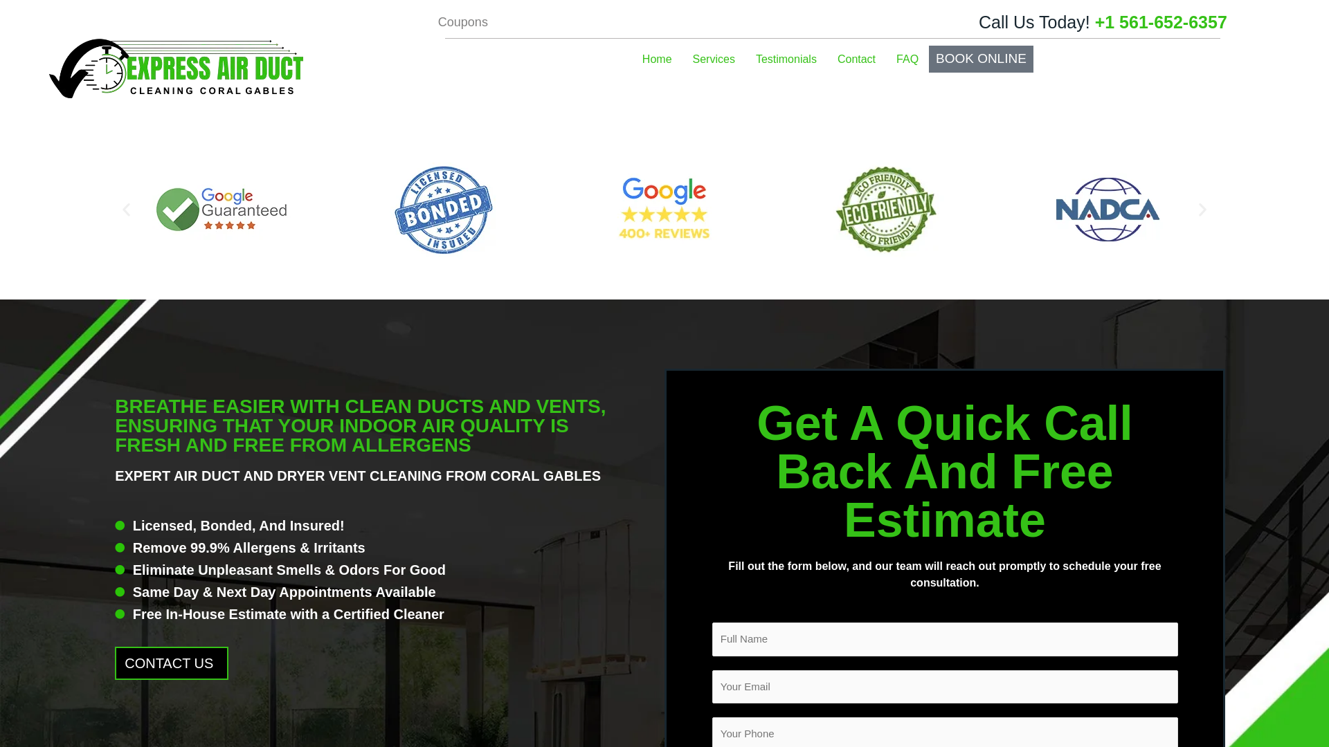 website screenshot of https://express-coralgables.com/