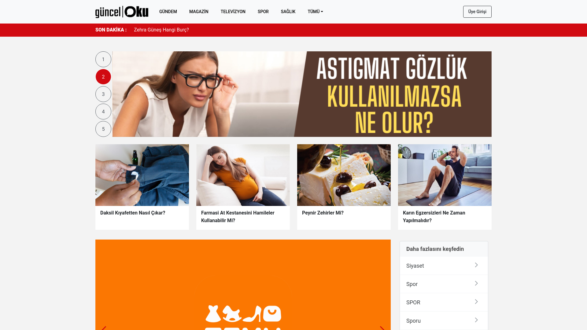 website screenshot of https://gunceloku.com/