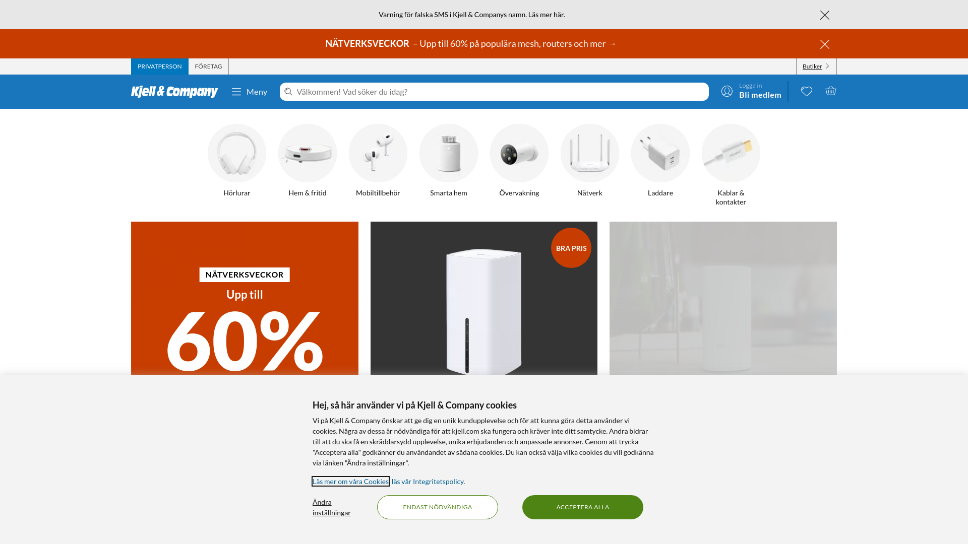 website screenshot of https://www.kjell.com