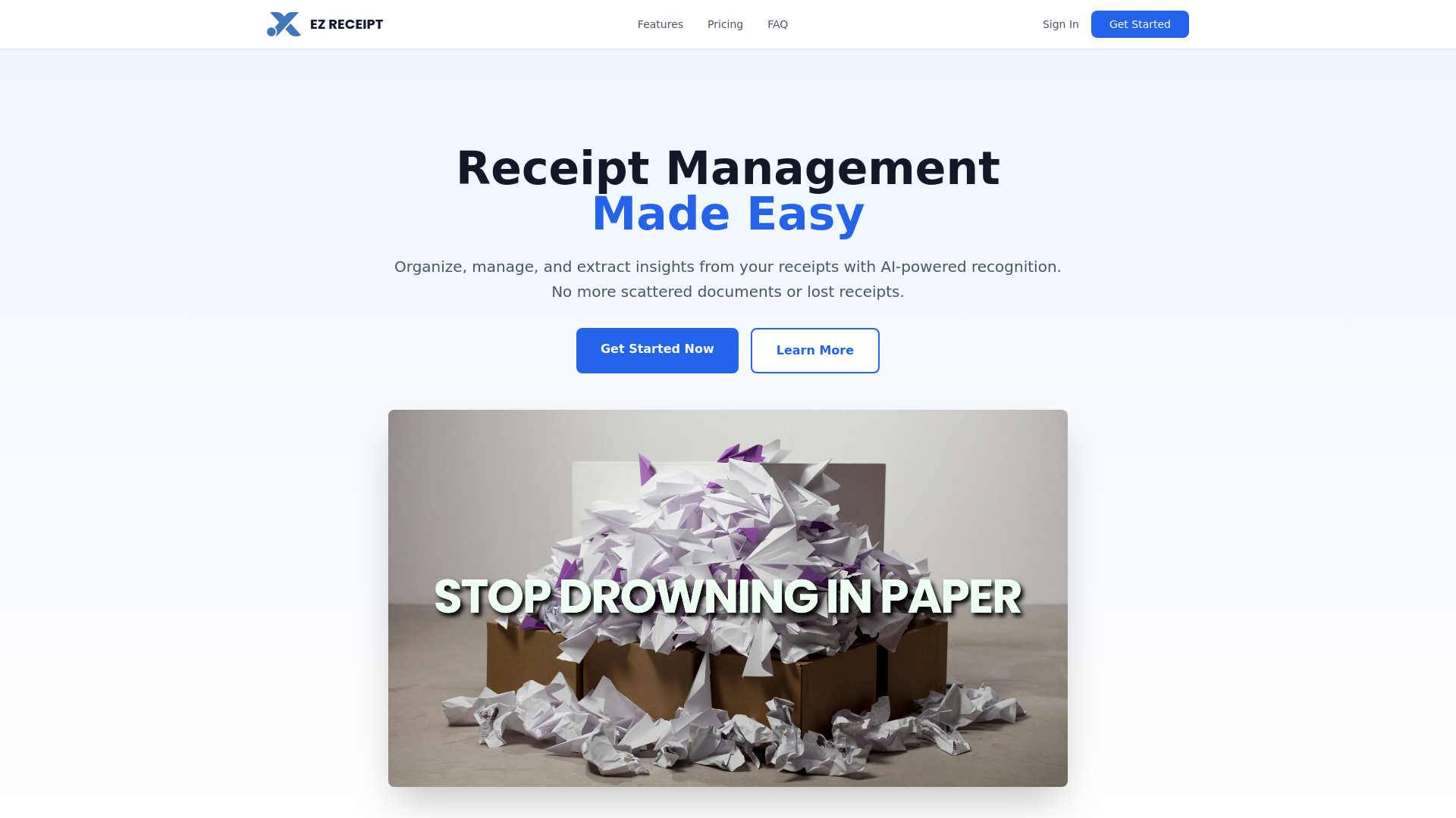website screenshot of https://ez-receipt-landing-page.pages.dev/