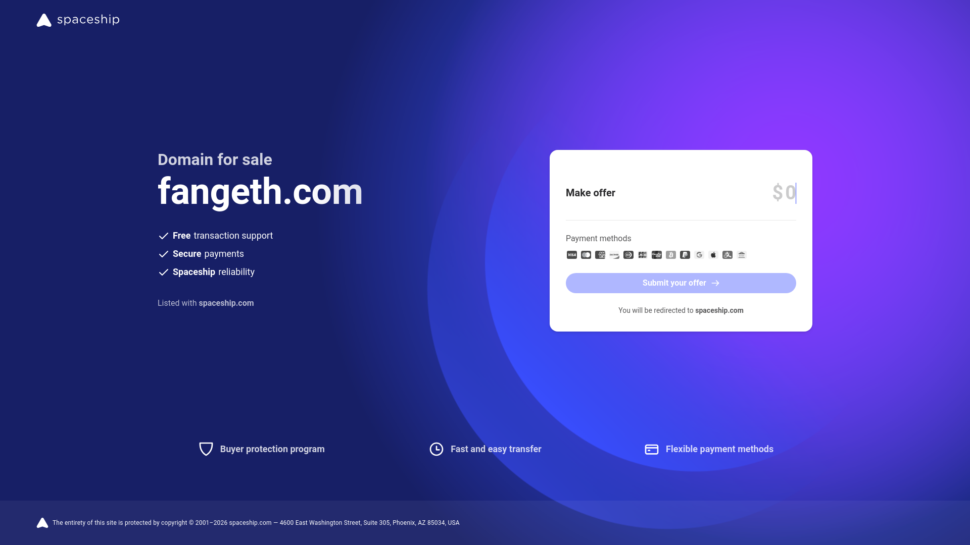 website screenshot of https://fangeth.com/