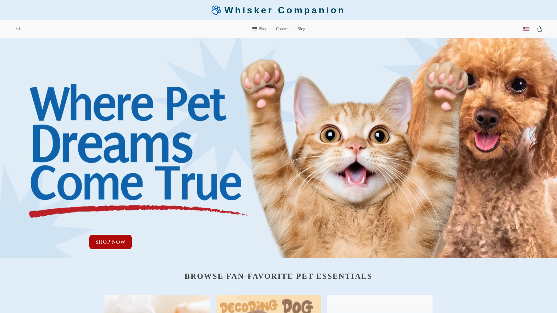 website screenshot of https://whiskercompanion.shop/