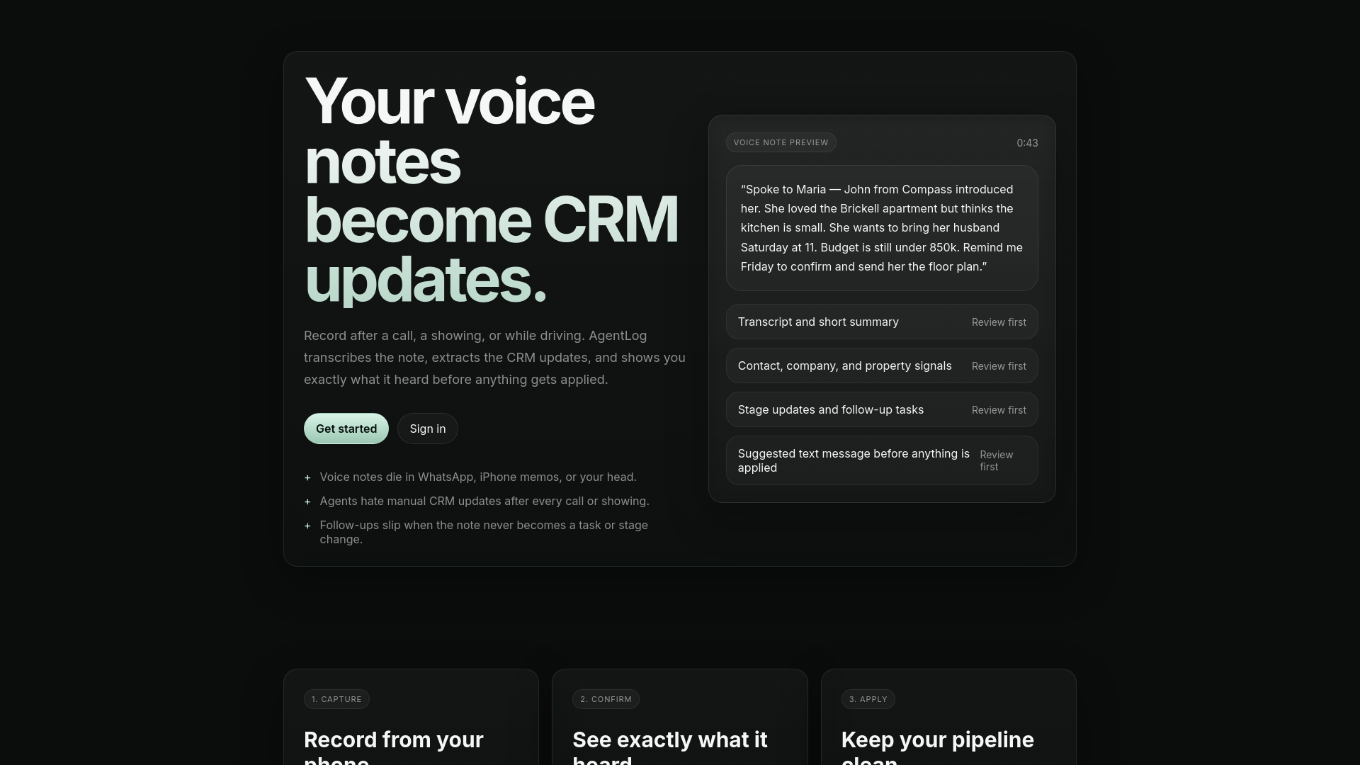 website screenshot of https://agentlog.co