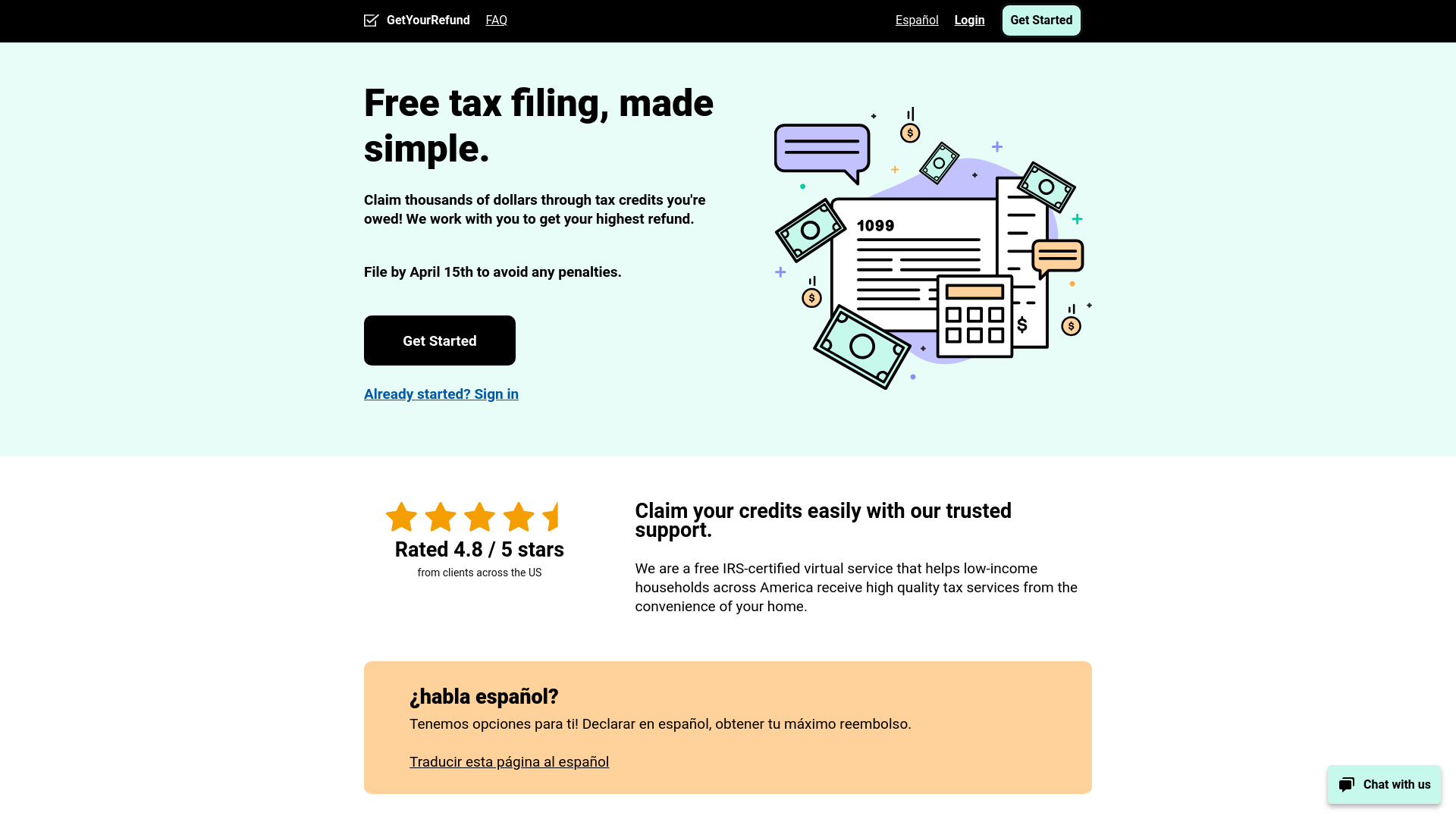 website screenshot of https://getyourrefund.org/OR1