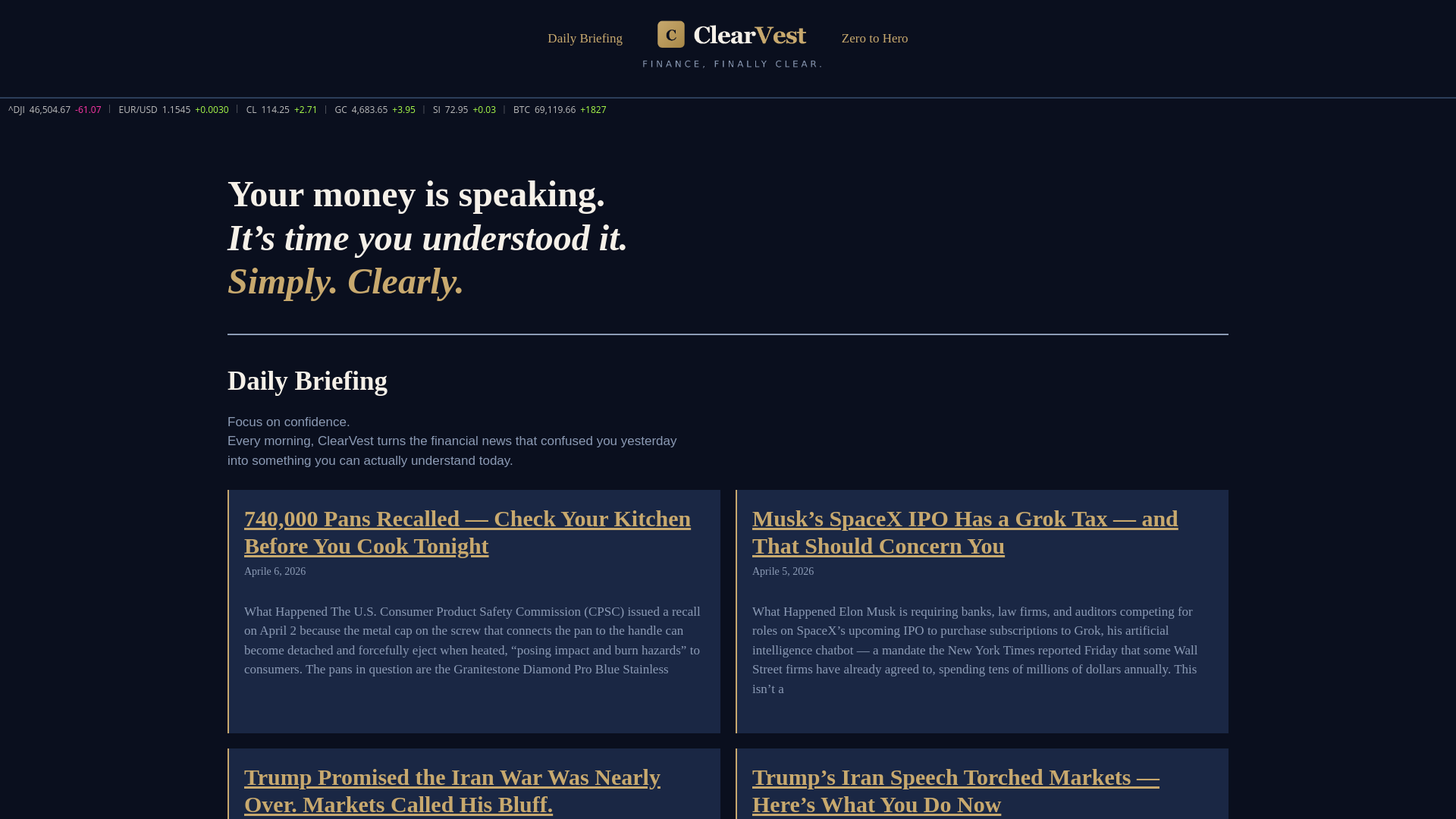 website screenshot of https://getclearvest.com