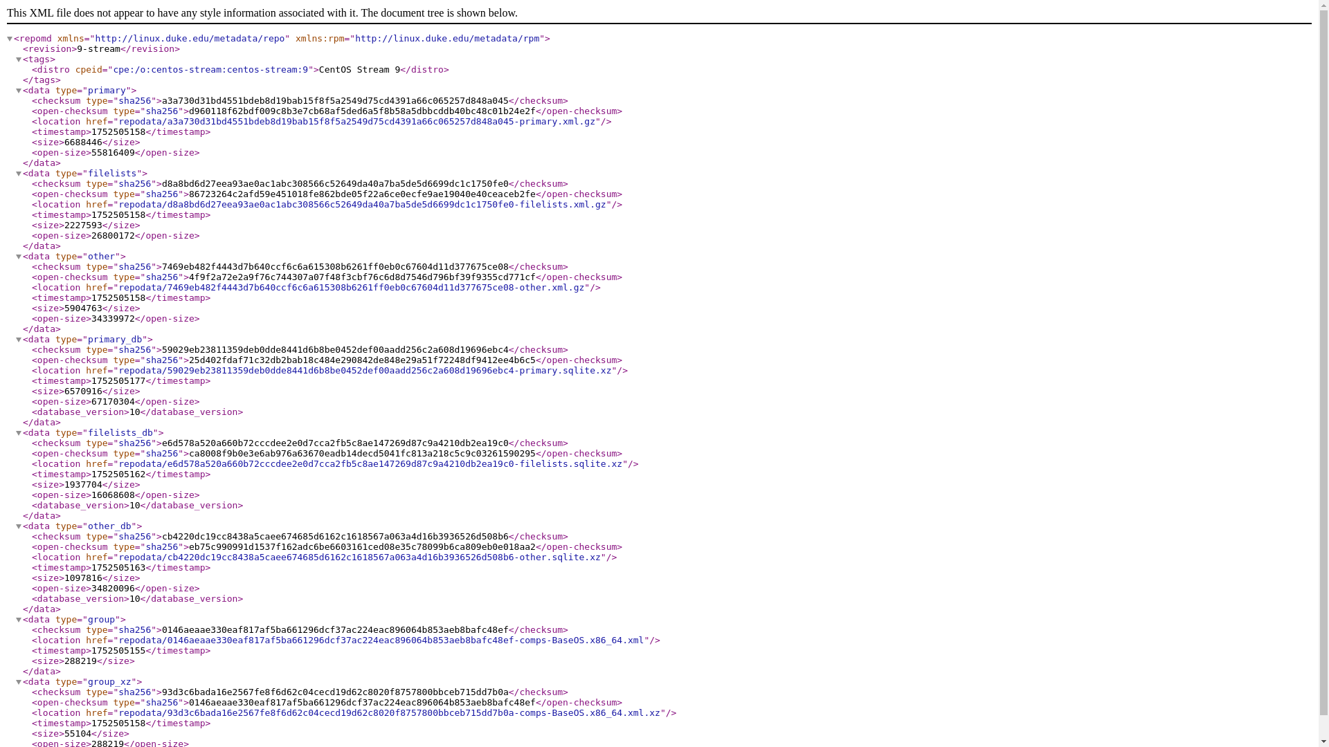 website screenshot of http://mirror.viettelcloud.vn/centos-stream/9-stream/BaseOS/x86_64/os/repodata/repomd.xml