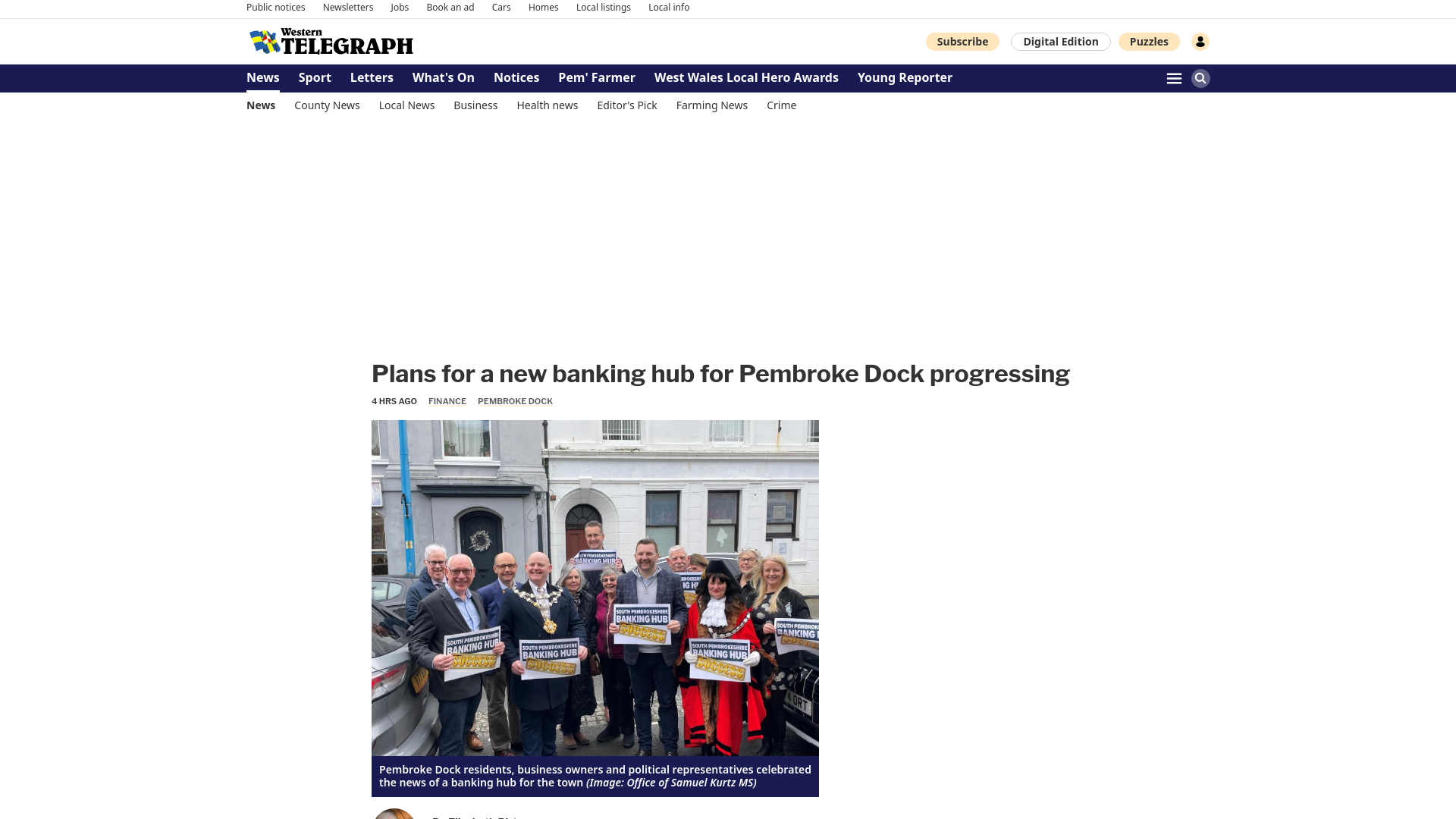 website screenshot of https://www.westerntelegraph.co.uk/news/25954124.plans-new-banking-hub-pembroke-dock-progressing/