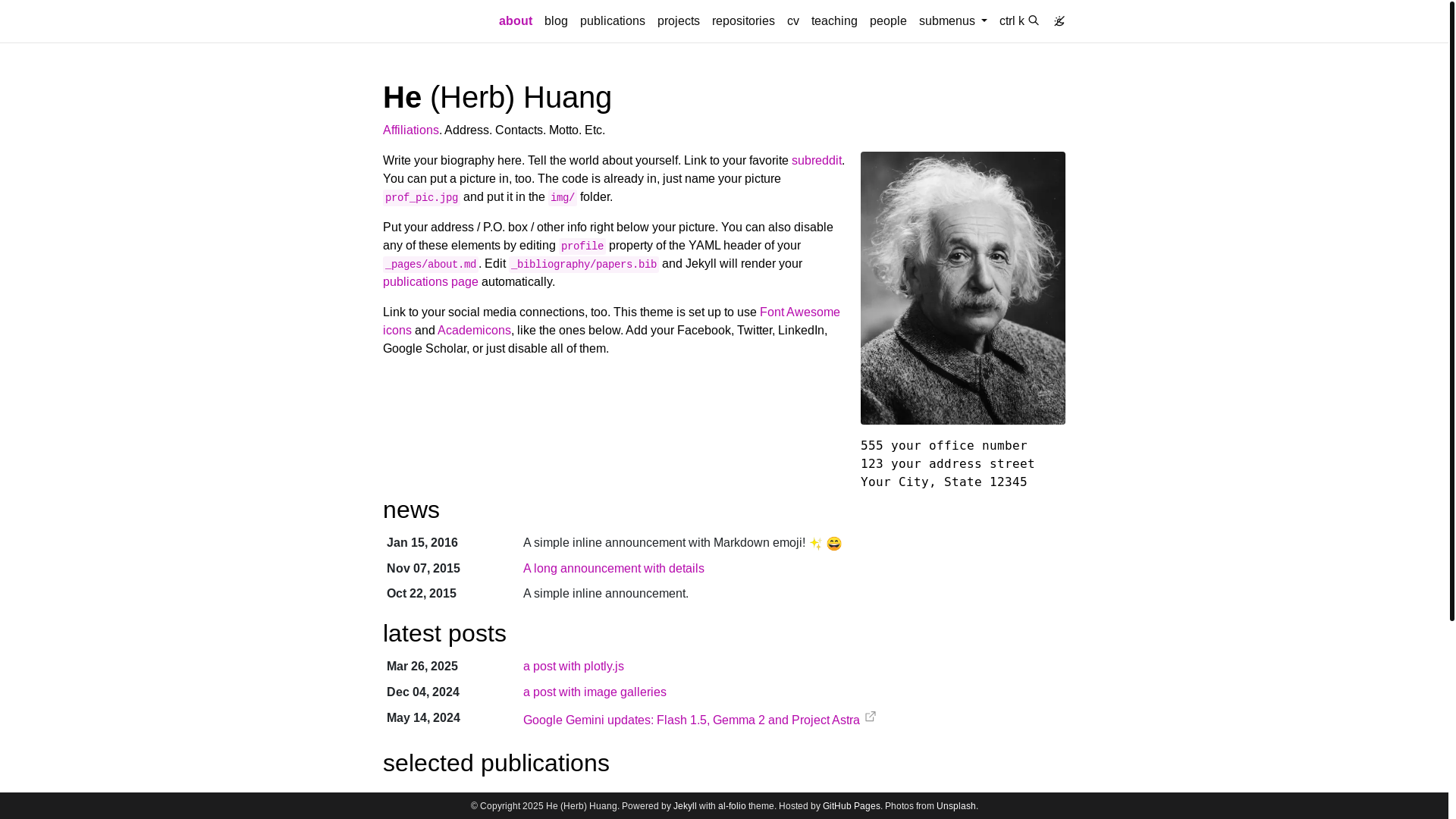 website screenshot of https://huanghe.phd/