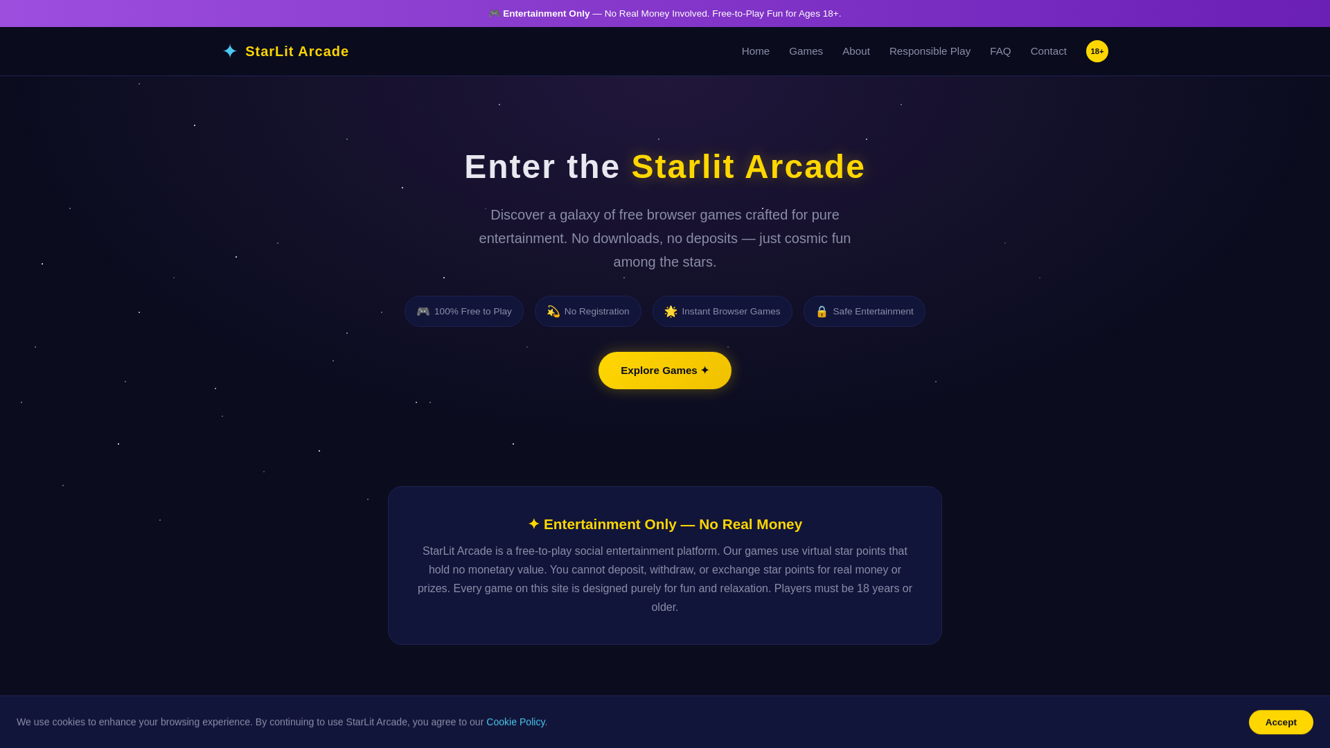 website screenshot of https://starlitarcade.com