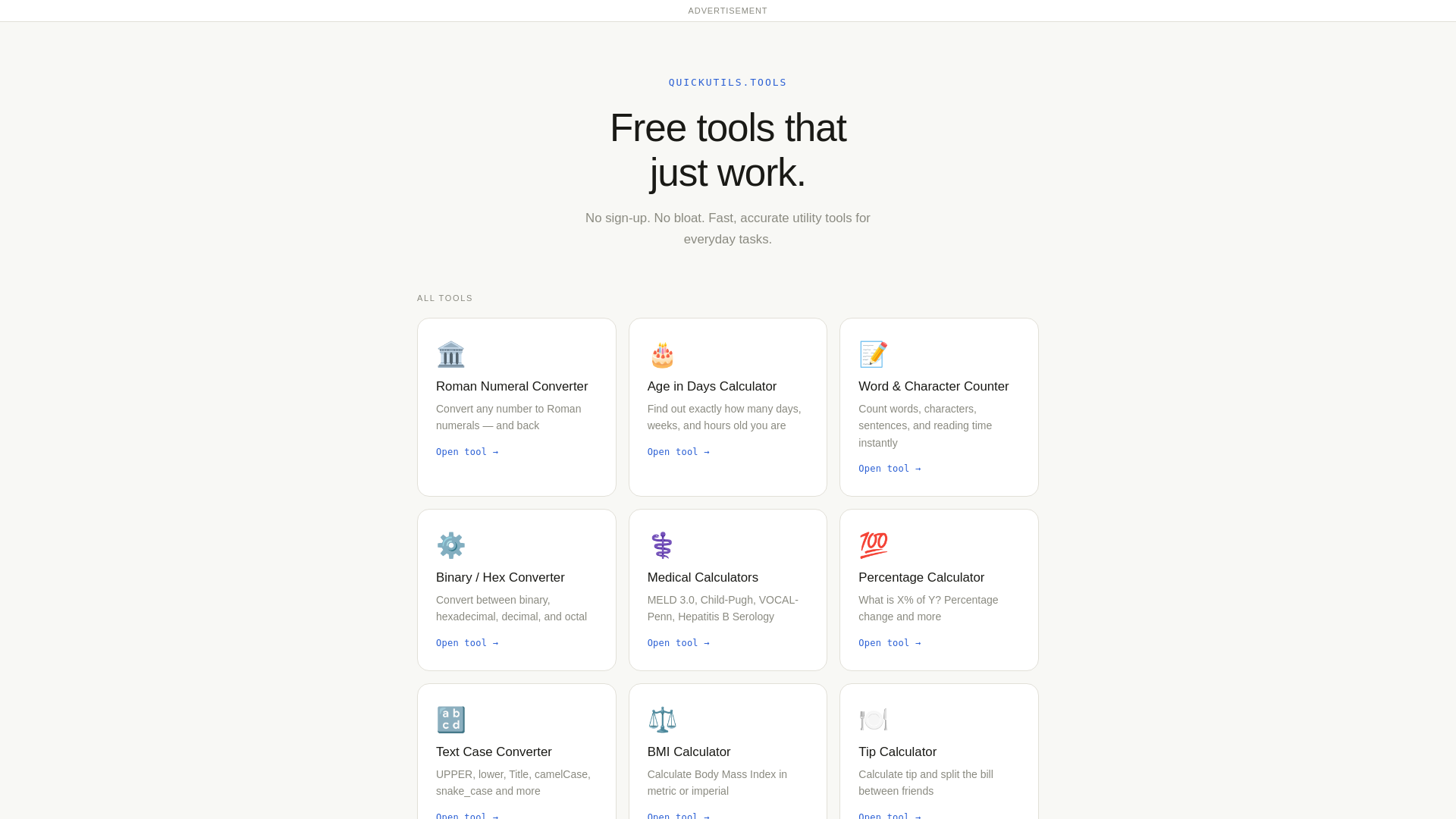 website screenshot of https://quickutils.tools/
