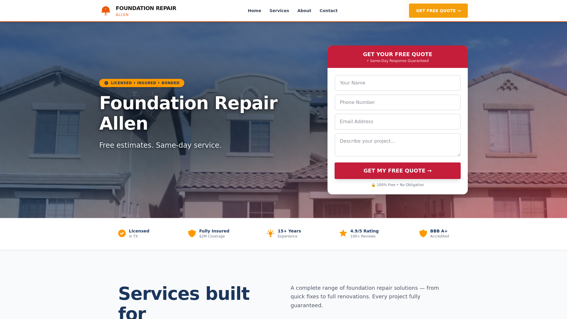website screenshot of https://foundationrepairallen.pages.dev/