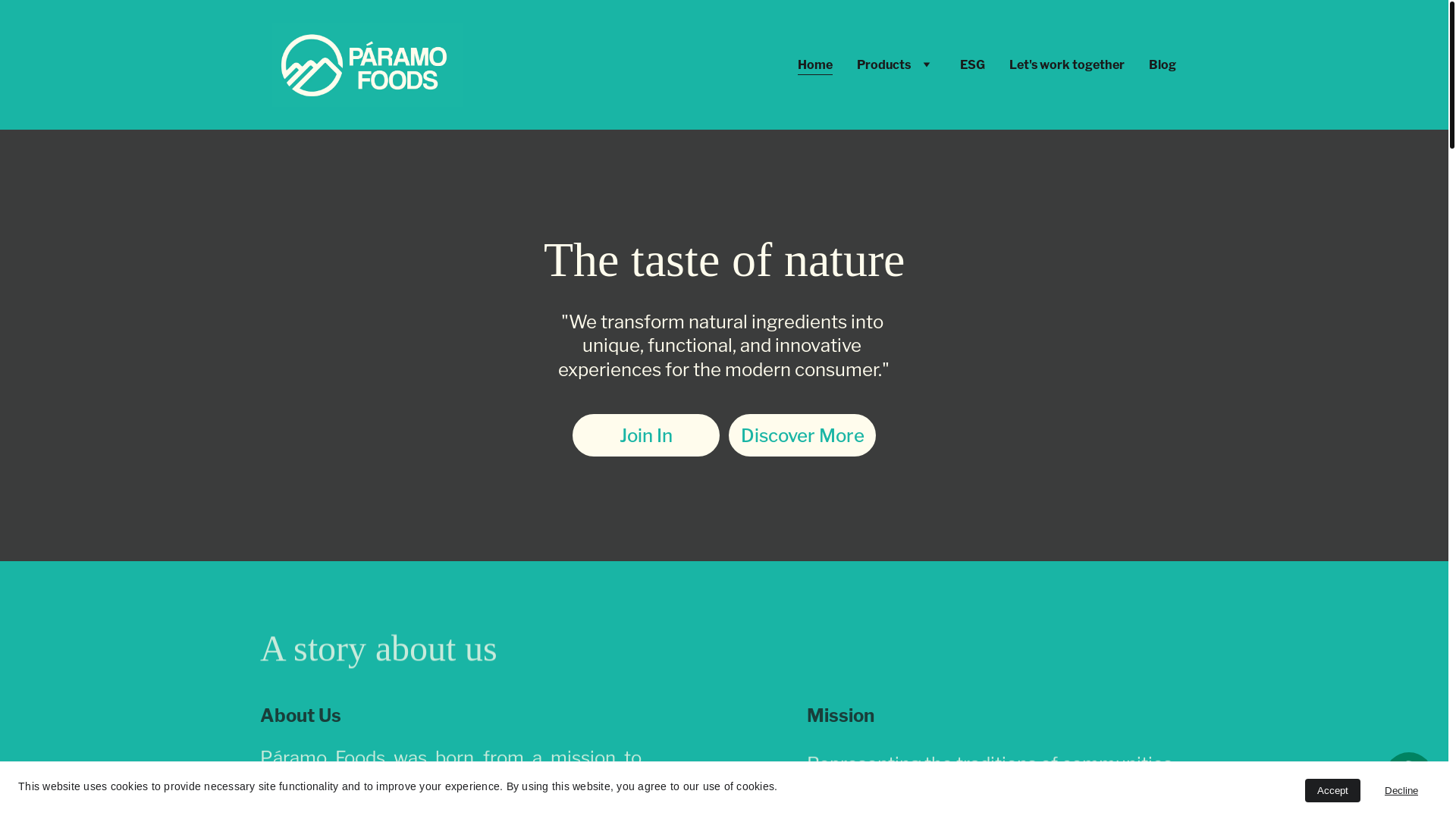 website screenshot of https://paramofoods.com/