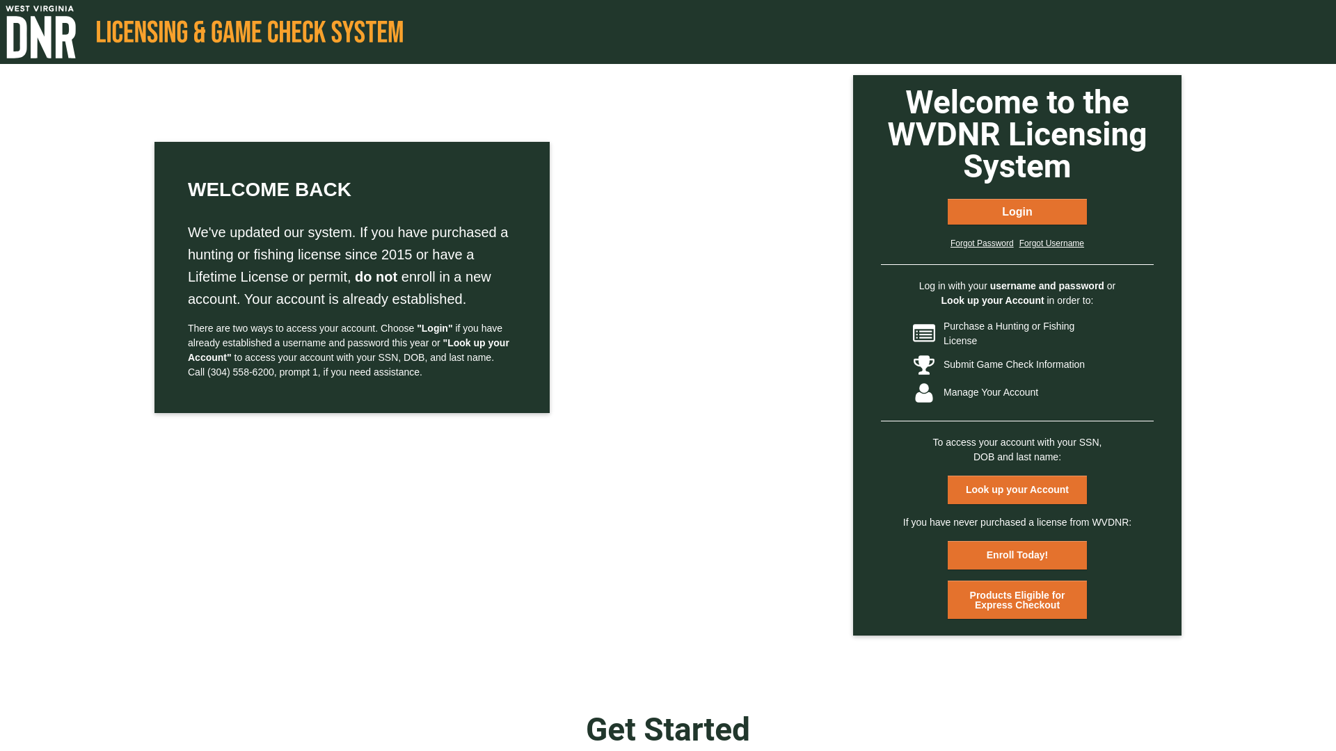 website screenshot of https://www.wvhunt.com/login