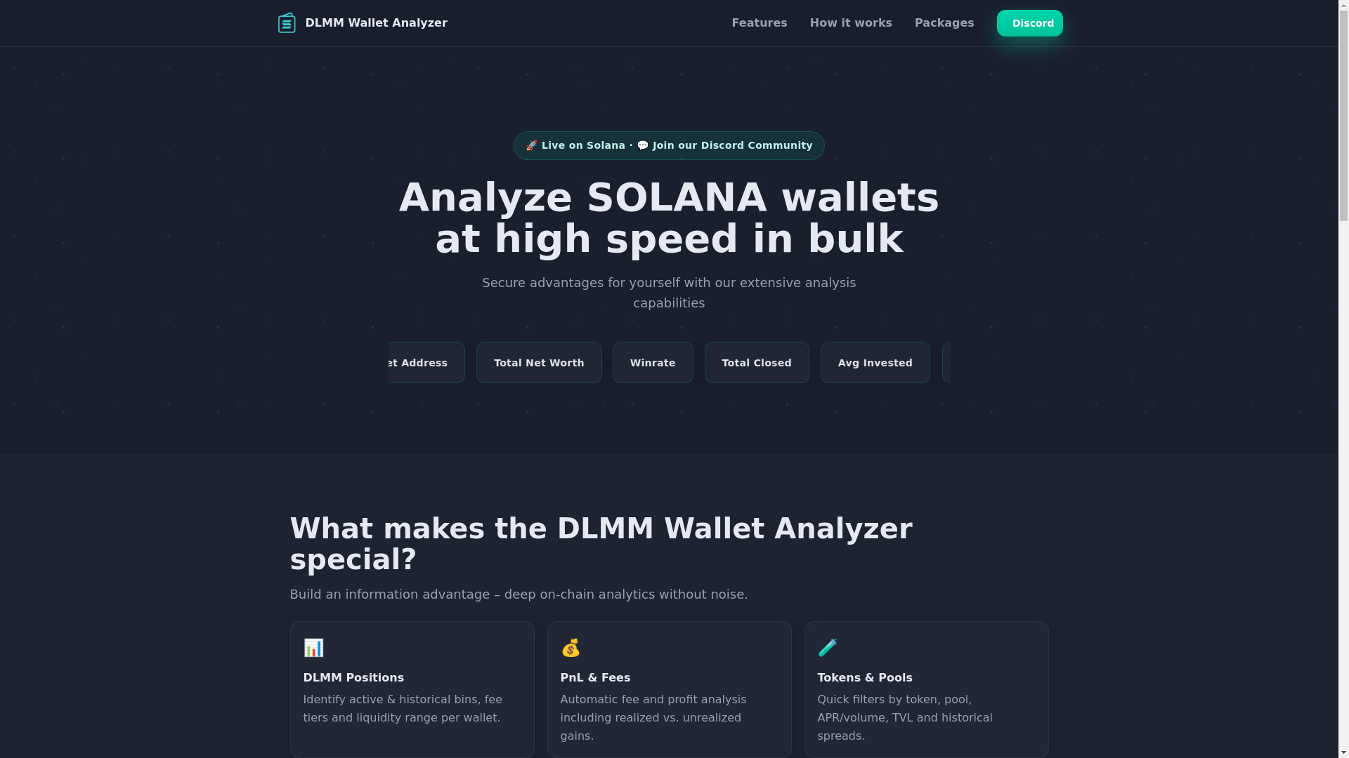 website screenshot of https://dlmm-analyzer.pages.dev/