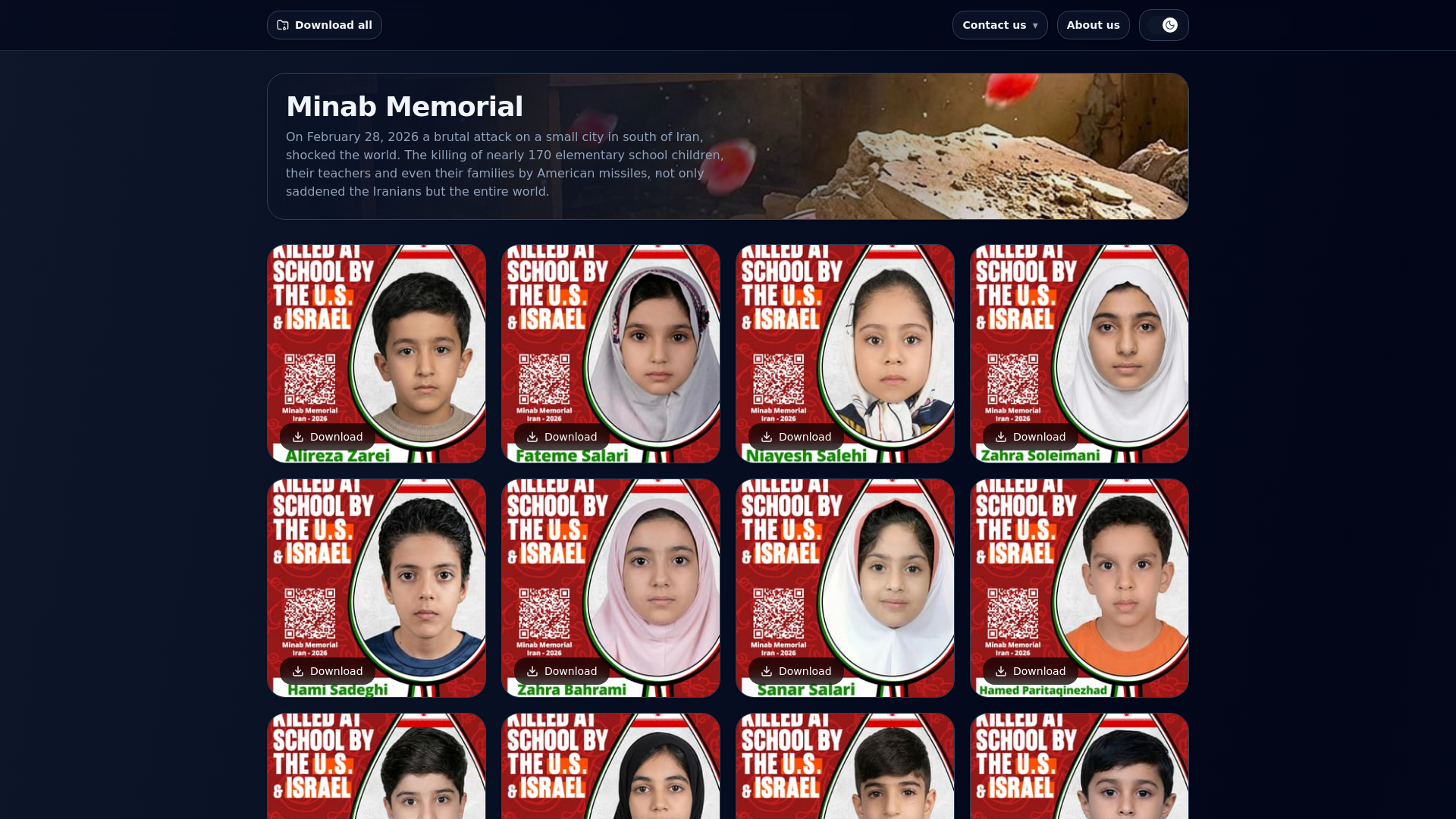 website screenshot of https://minab-memorial.com/